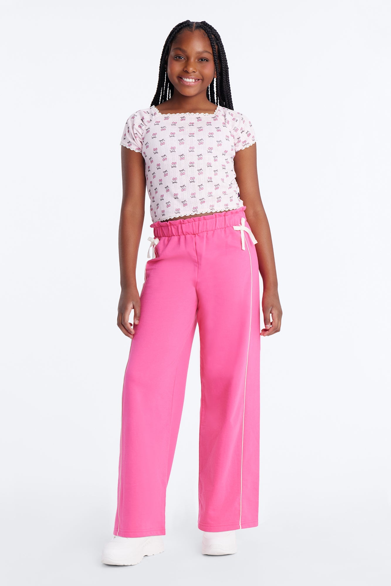 Mini Cherry Sweet Girl Wide Leg Pant Set - Pink