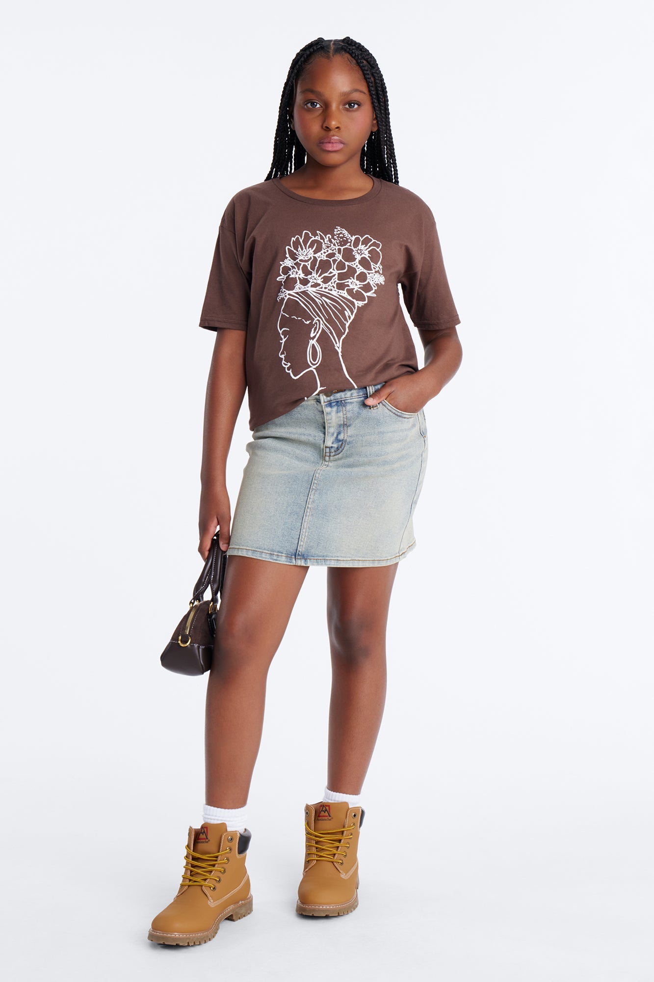 Mini Beautiful Woman Side Profile Tee - Brown