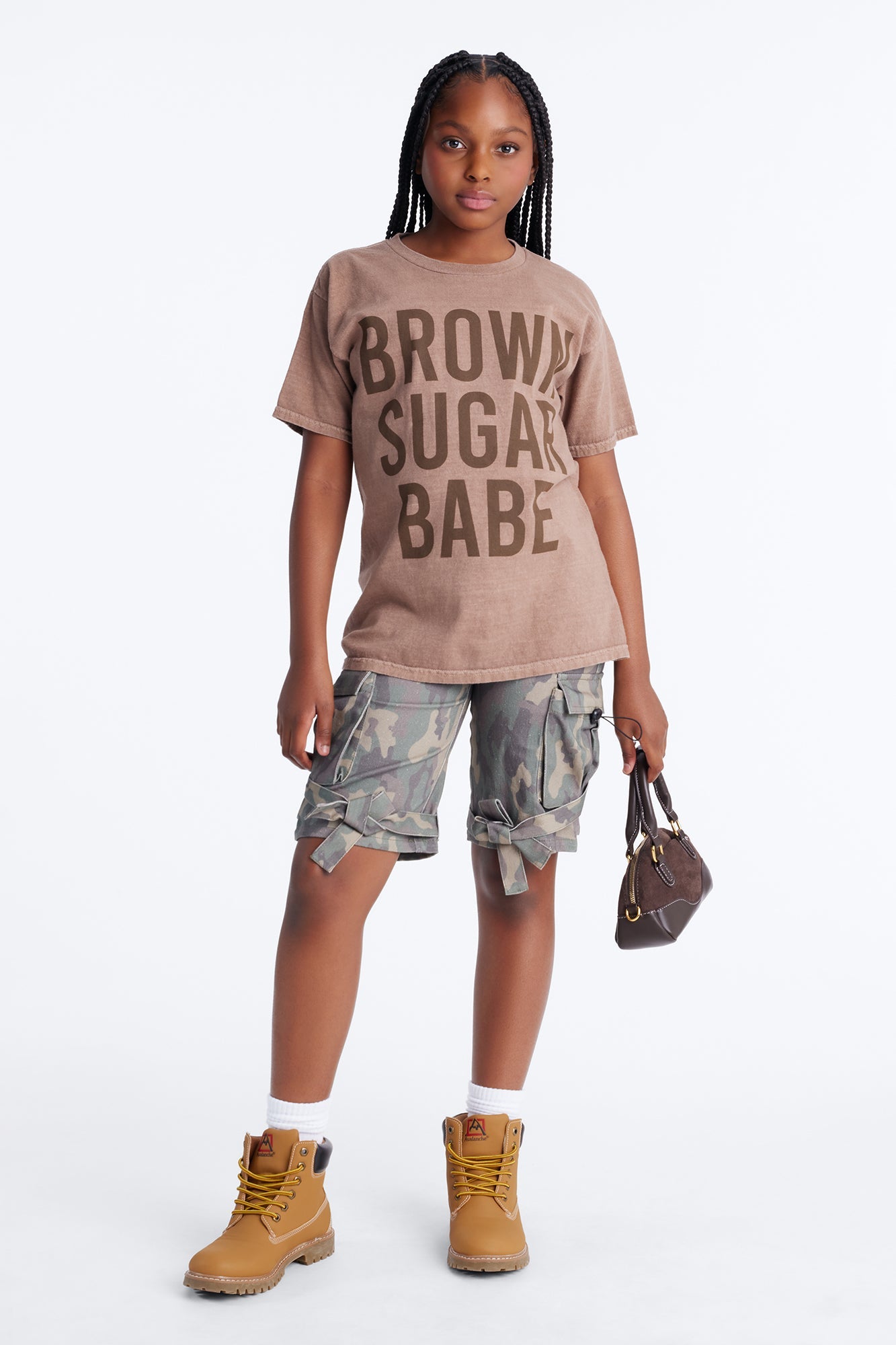 Mini Brown Sugar Babe Washed Tee - Brown