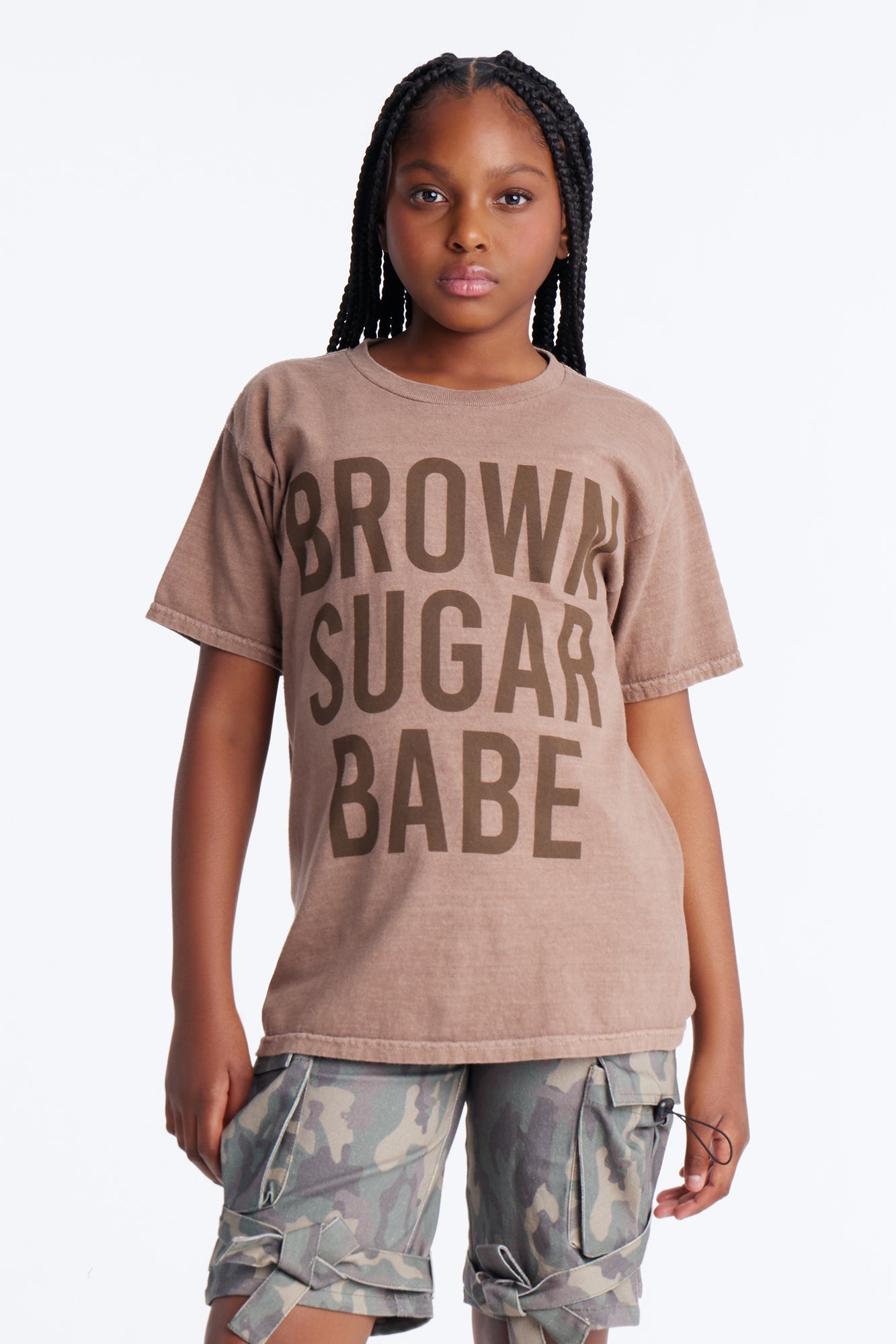 Mini Brown Sugar Babe Washed Tee - Brown