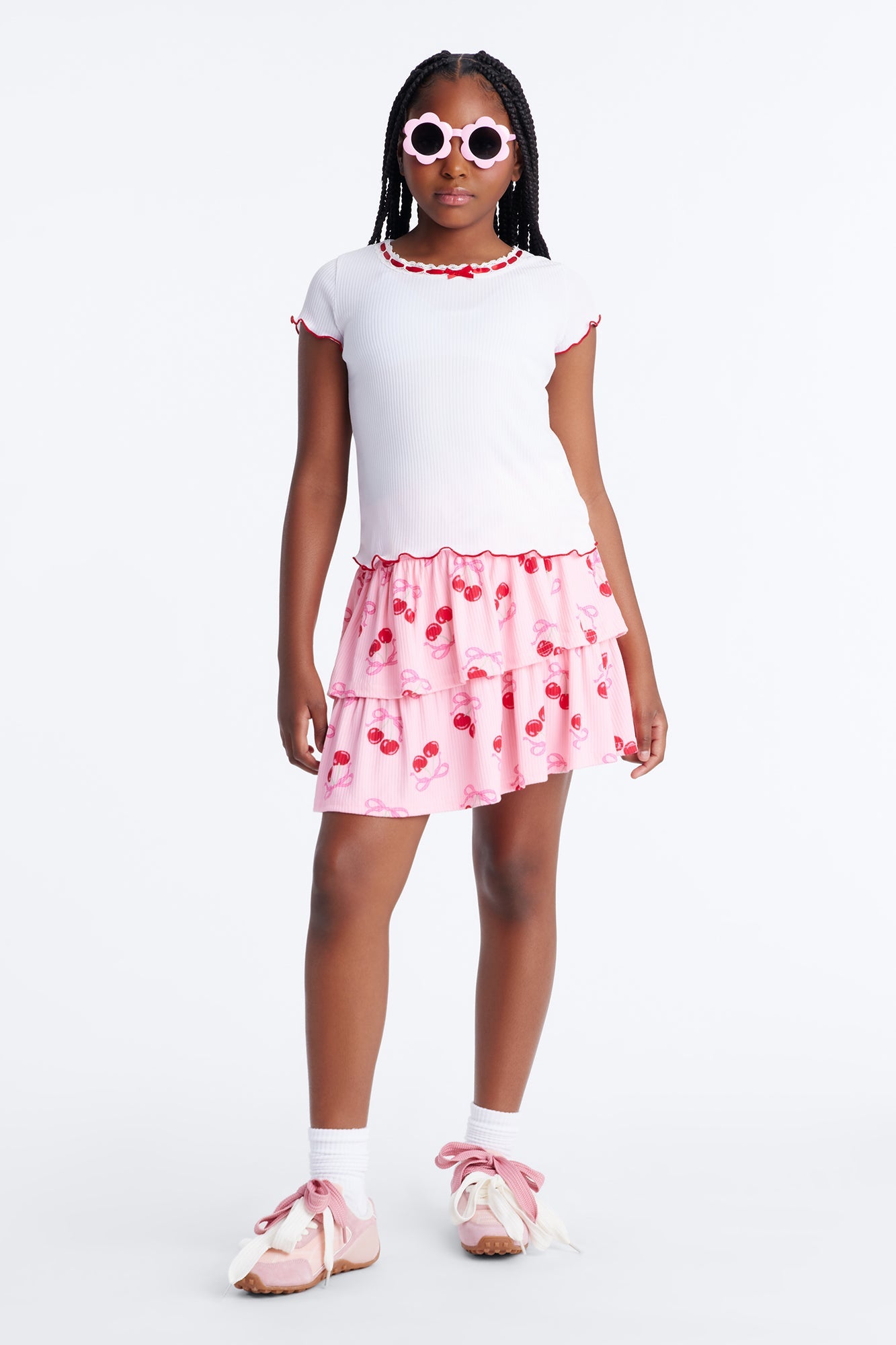 Mini Taking It Easy Skirt Set - White/Pink