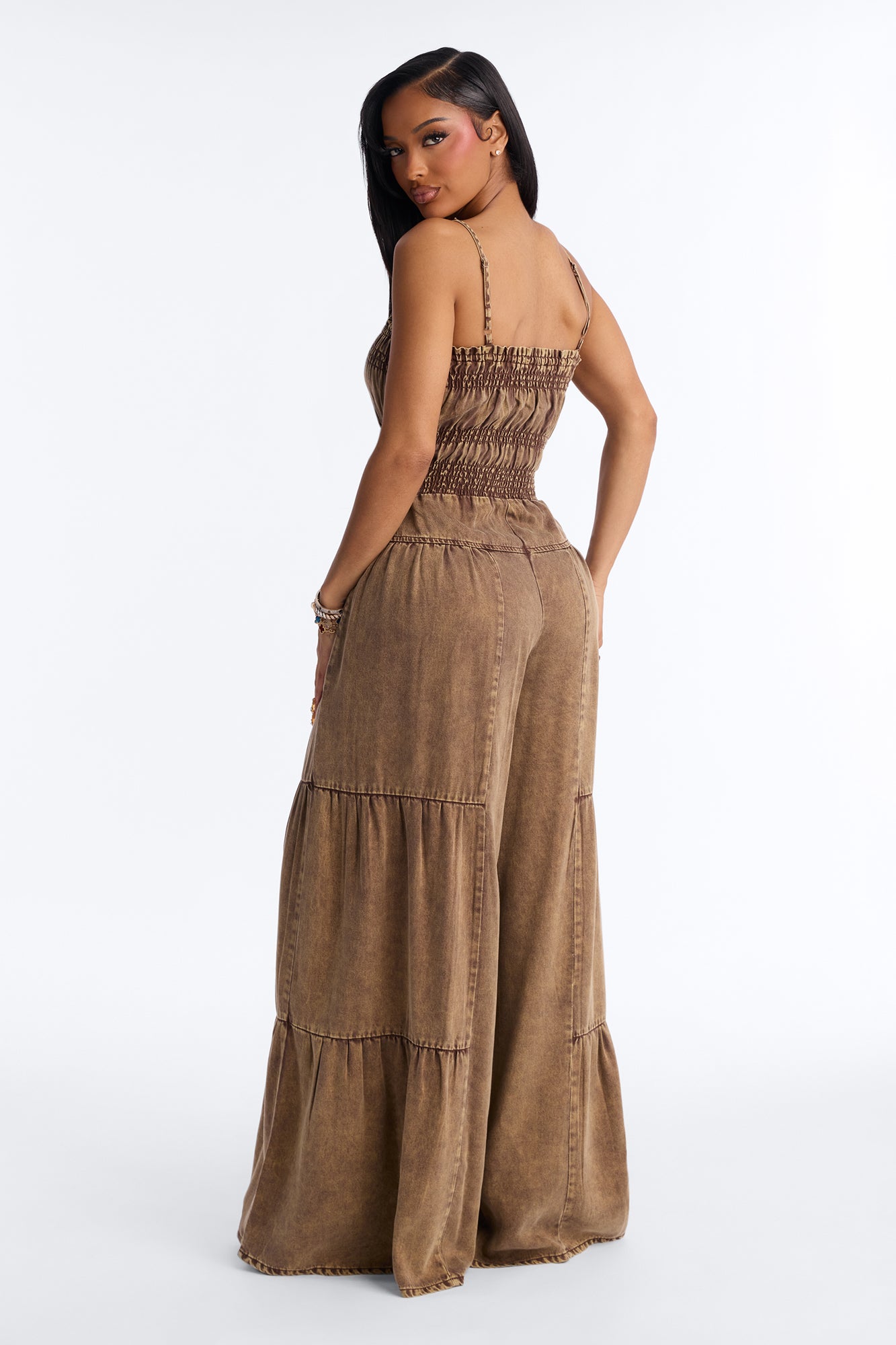 Shania Washed Wide Leg Jumpsuit - Chocolate