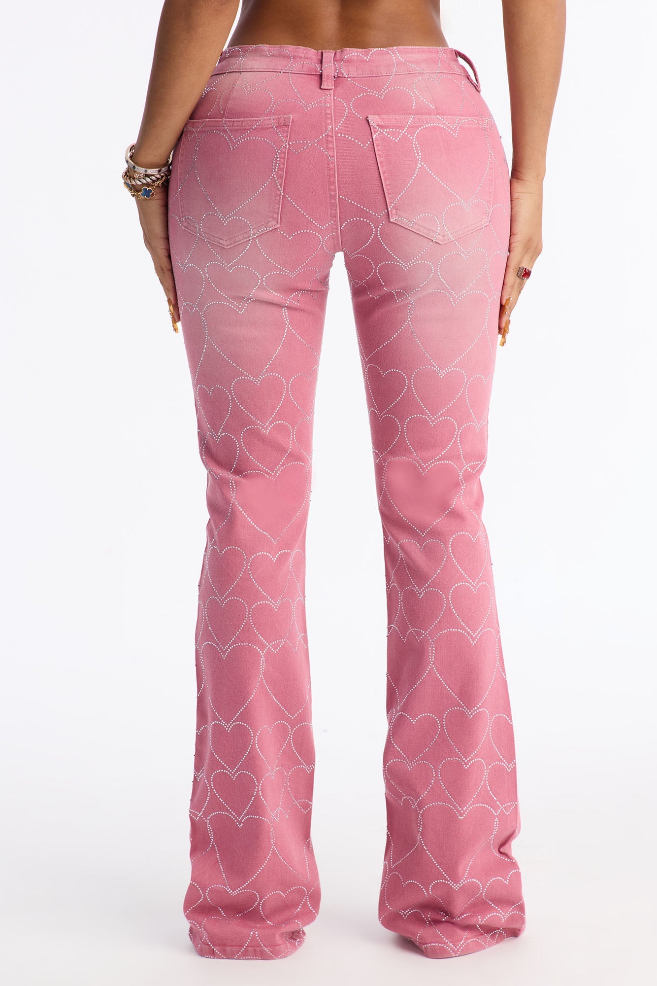 Breaking My Heart Low Rise Embellished Jeans - Rose