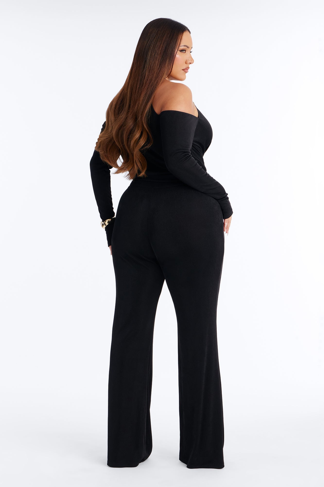 Marysa Cold Shoulder Hardware Pant Set - Black