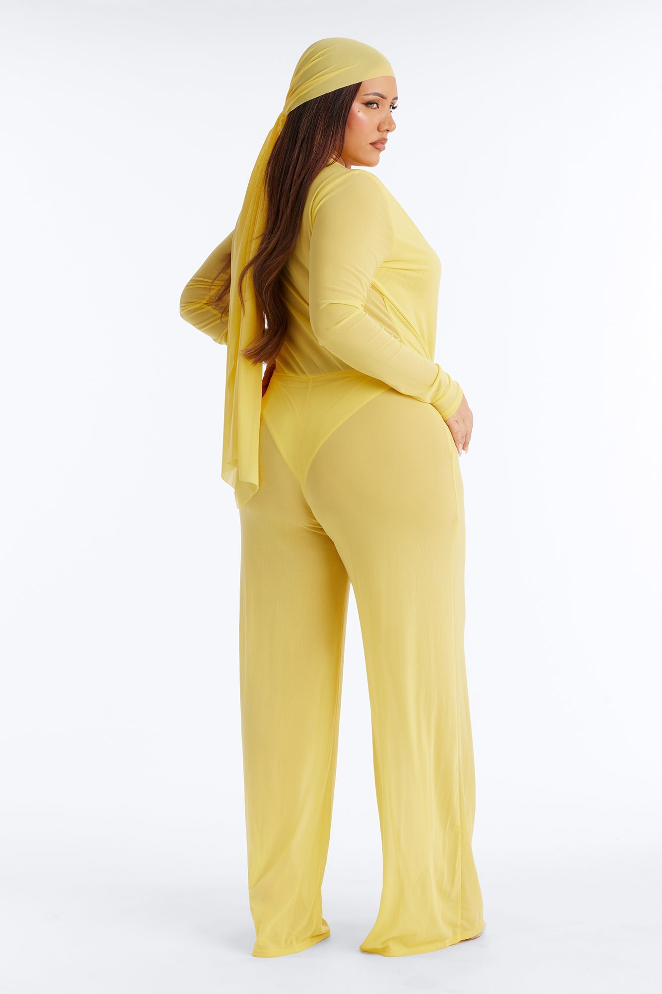 Sara Plunge Neck Jumpsuit And Headscarf 2 Piece Set - Butter Yellow
