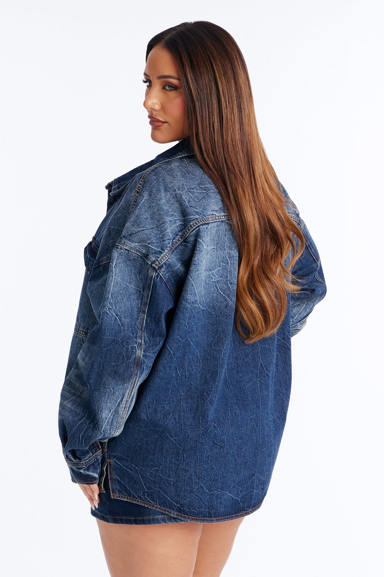 Merci Bien Boyfriend Denim Shacket - Dark Wash