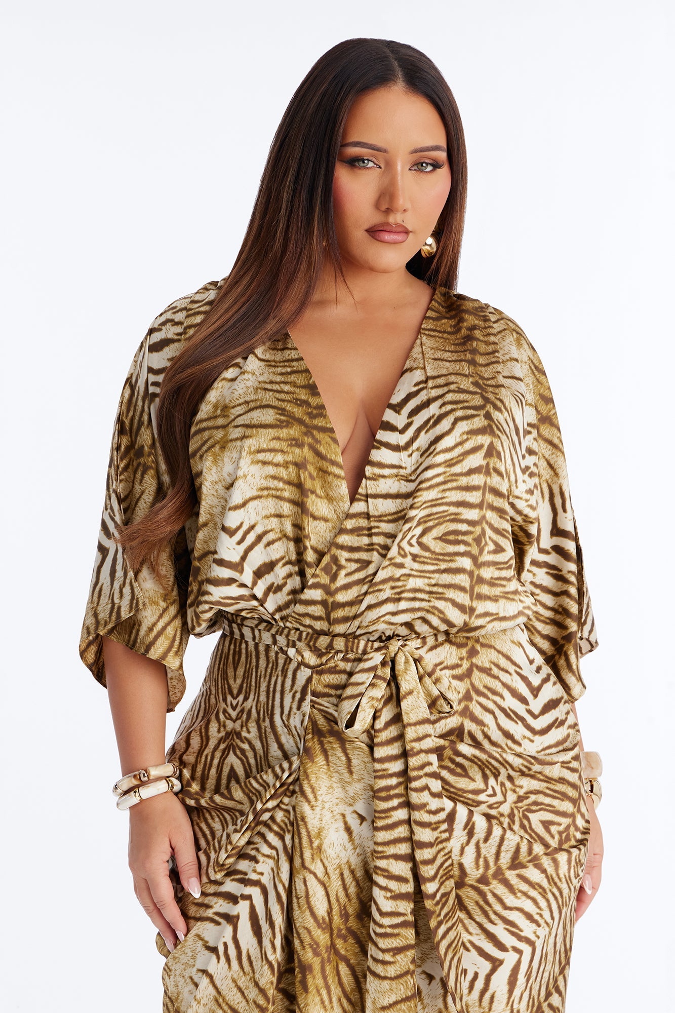 Sleek Taste Printed Satin Maxi Dress - Brown/combo