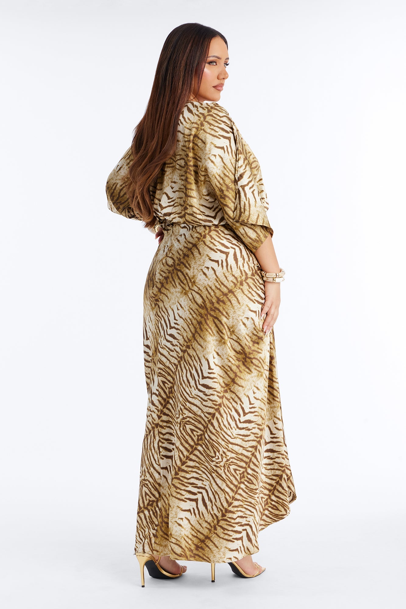 Sleek Taste Printed Satin Maxi Dress - Brown/combo