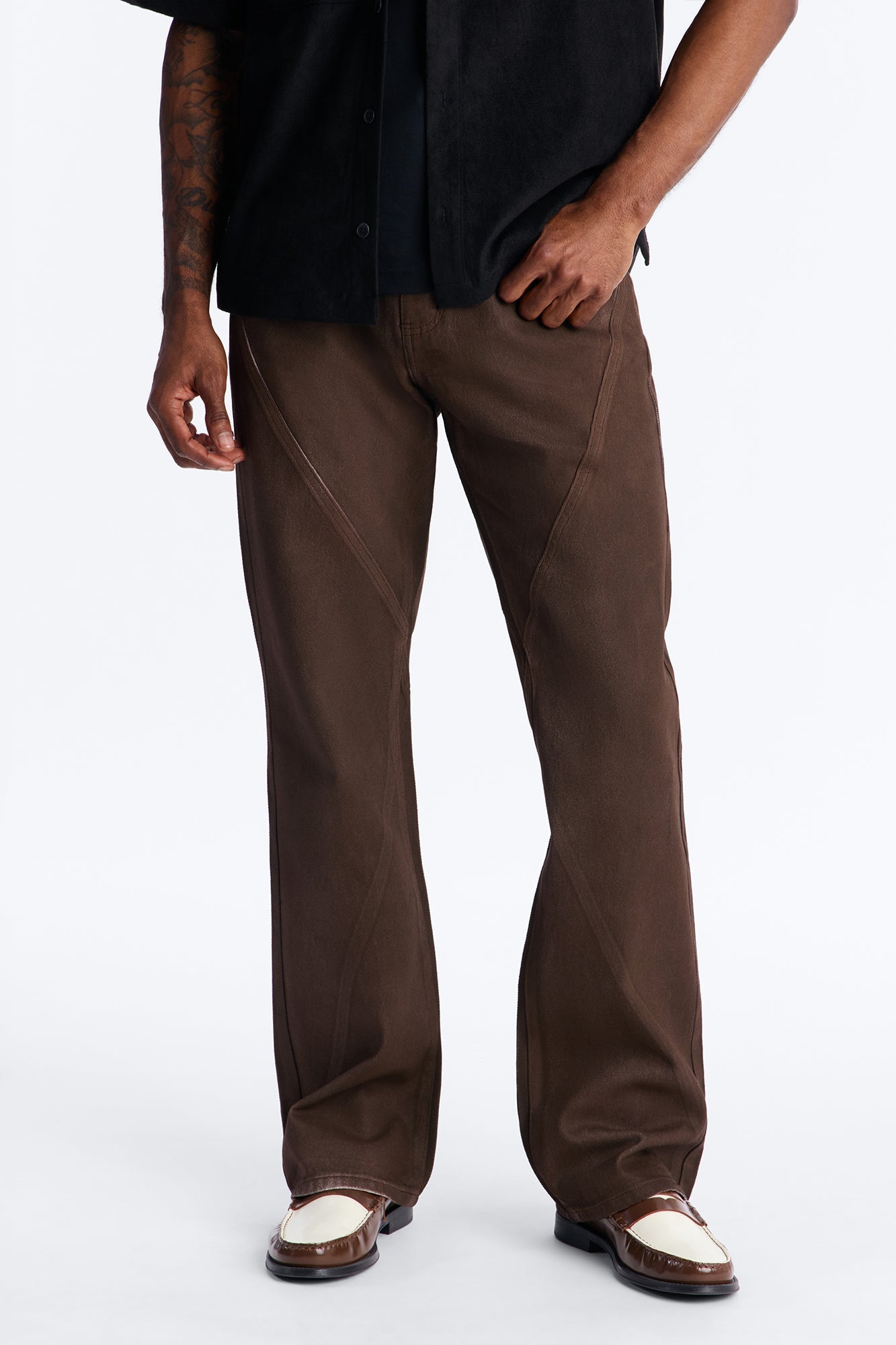 Stacked Slim Flare Phantom Waxed Jean - Brown