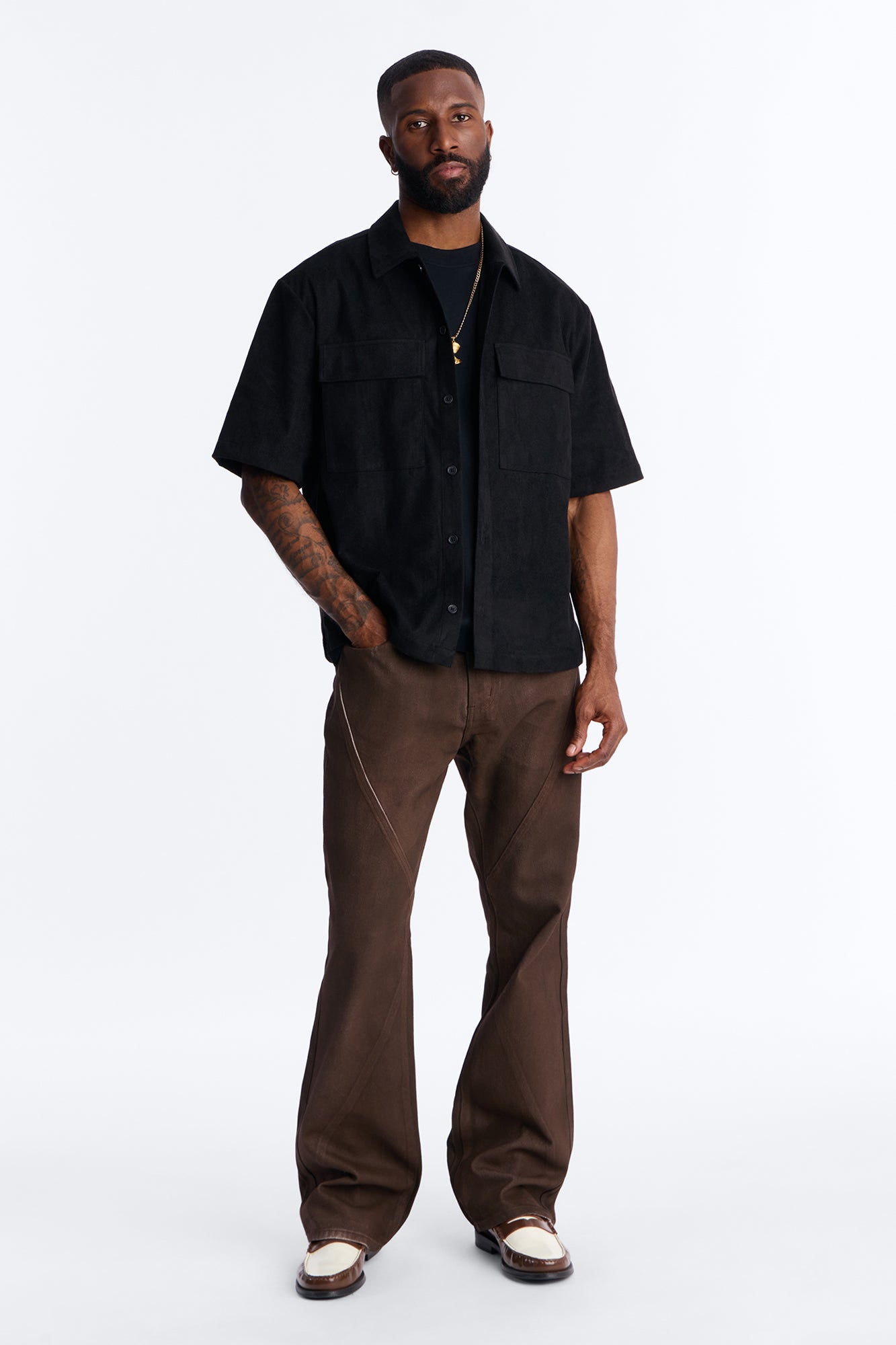 Stacked Slim Flare Phantom Waxed Jean - Brown