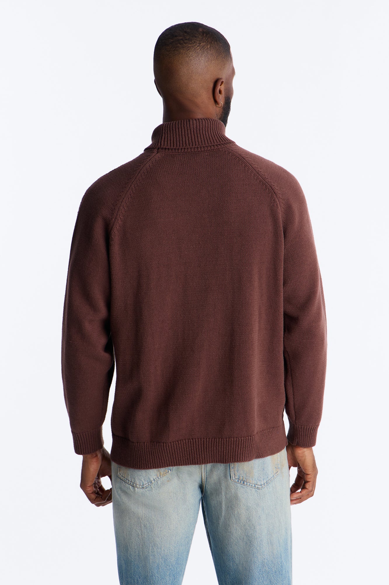Cable Knit Turtle Neck Contrast Sweater - Chocolate