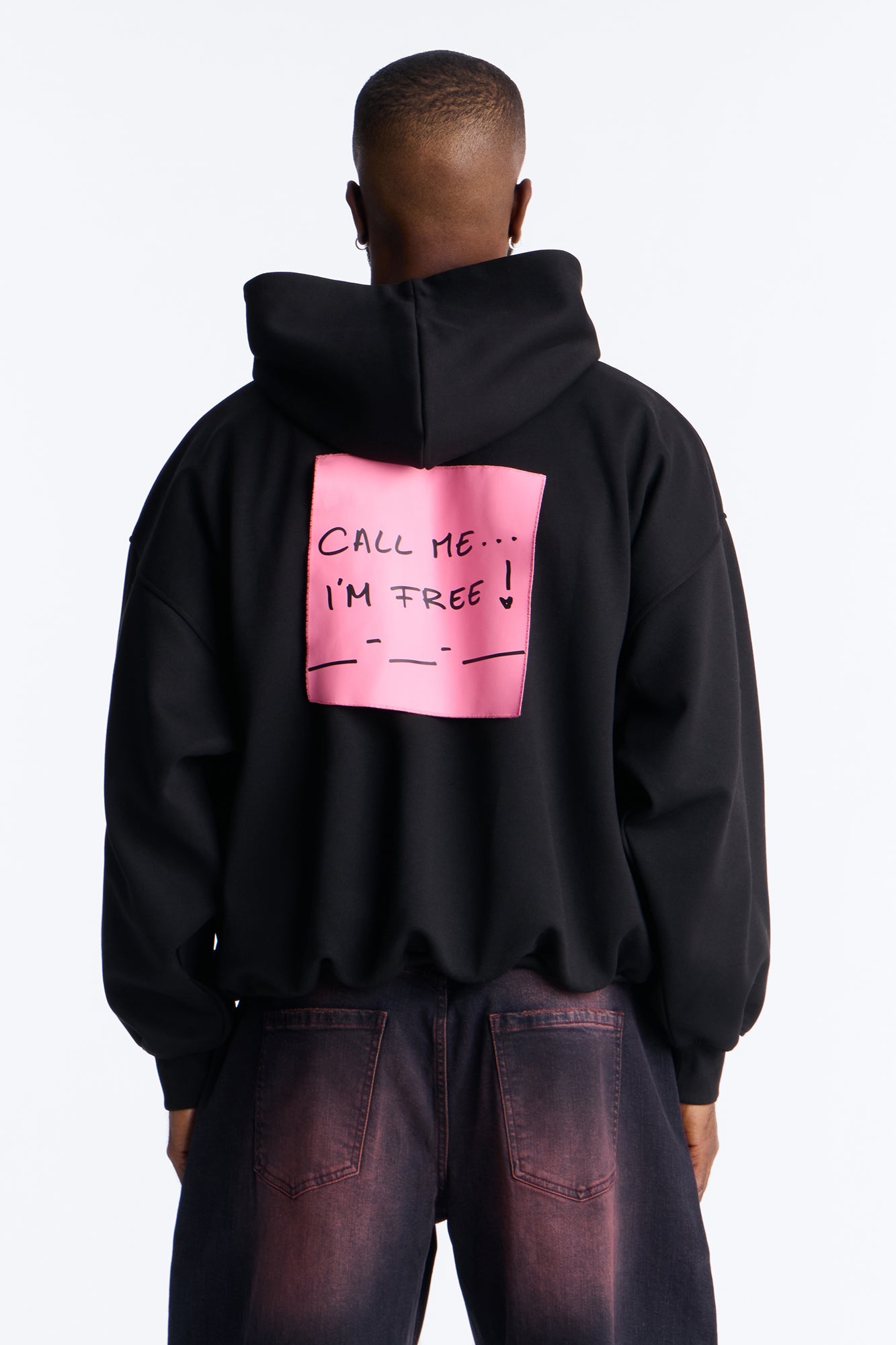 Call Me Structured Hoodie Fleece Hoodie - Black