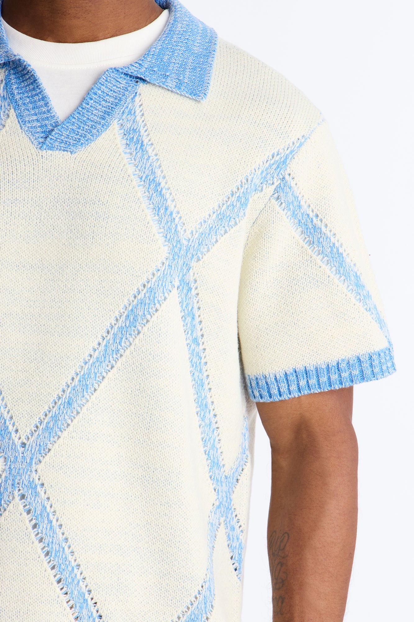 Classic Argyle Knit Polo - Cream