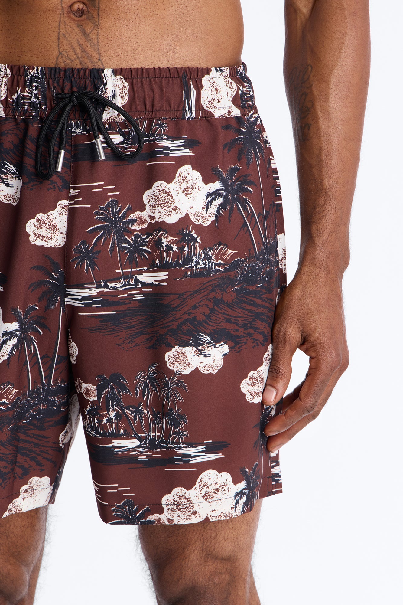 Brushed Tropical Oasis Swim Trunk 7″ - Brown