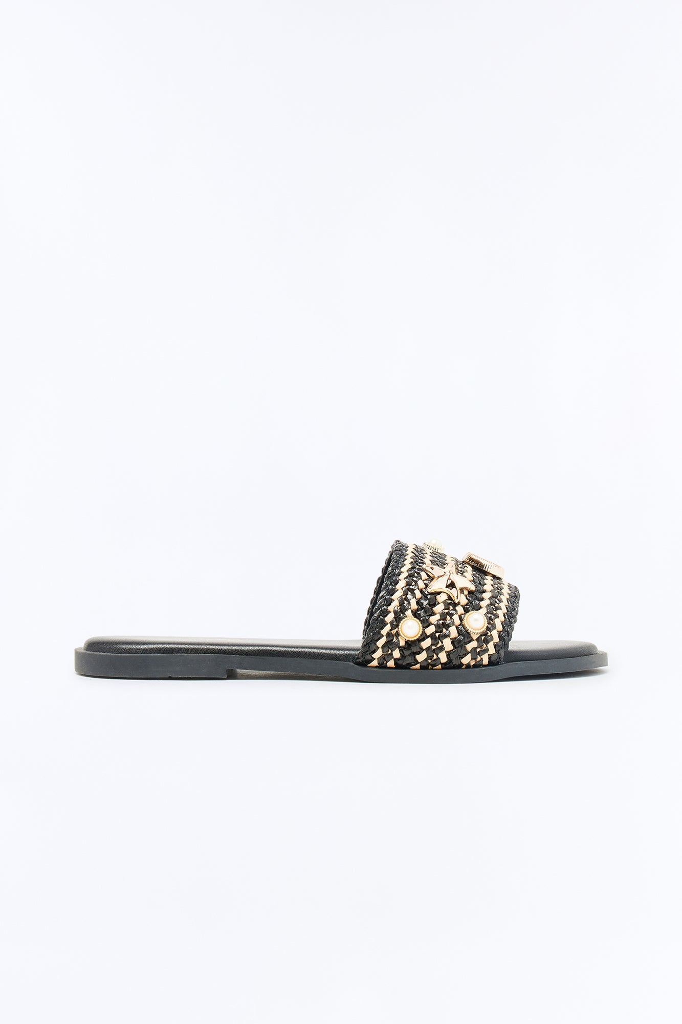 Ojai Raffia Slip On Sandals - Black