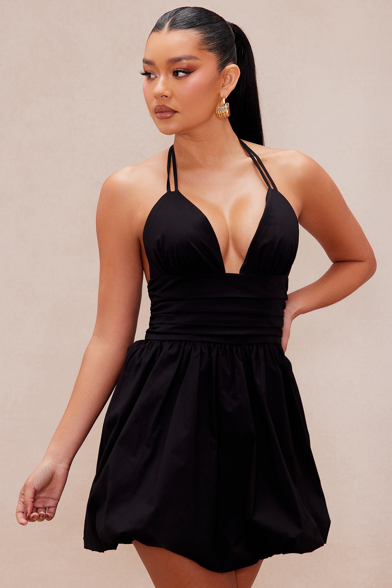 Peyton Poplin Bubble Mini Dress - Black
