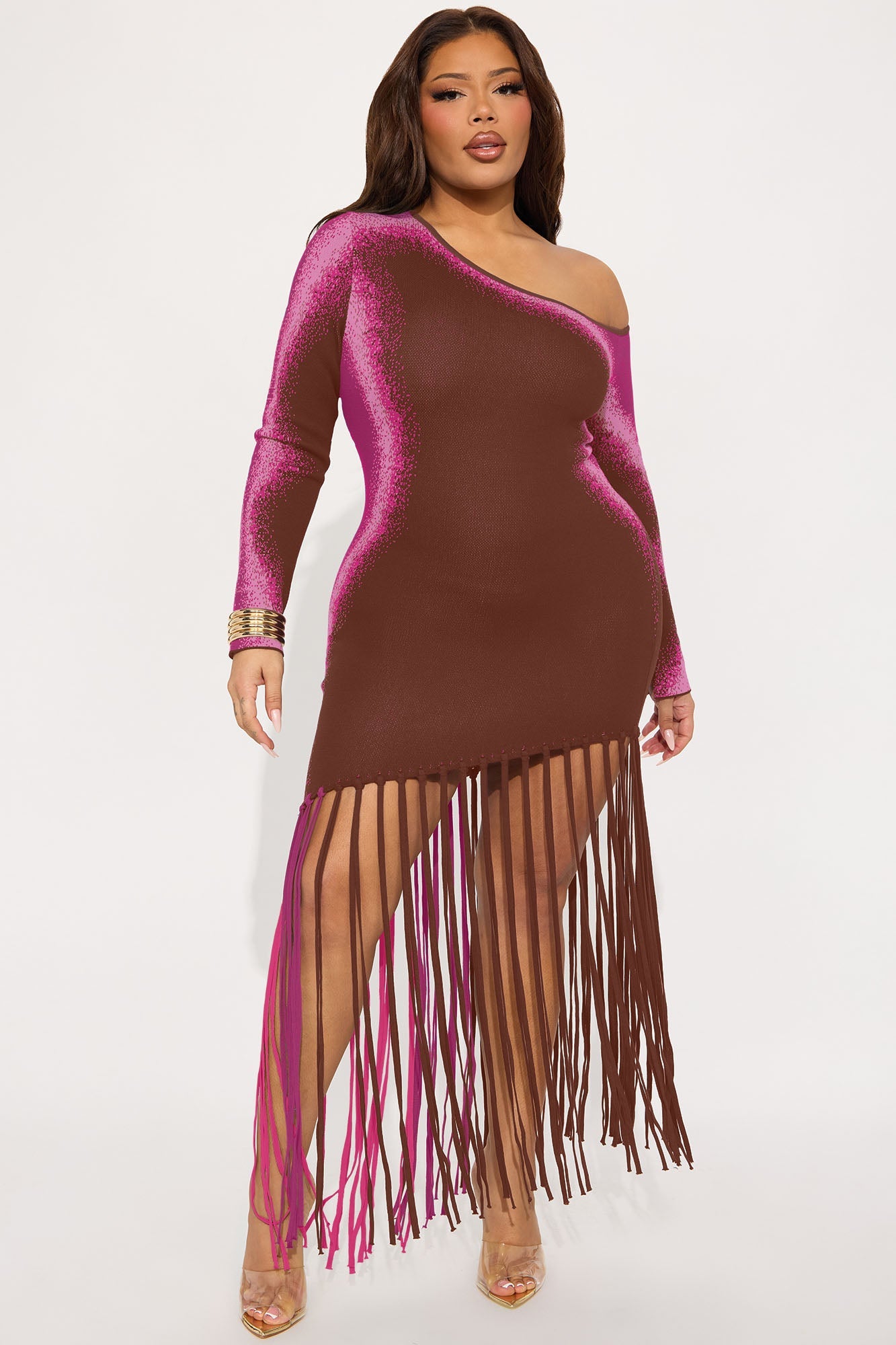 Watch Me Go Sweater Mini Dress - Brown/combo