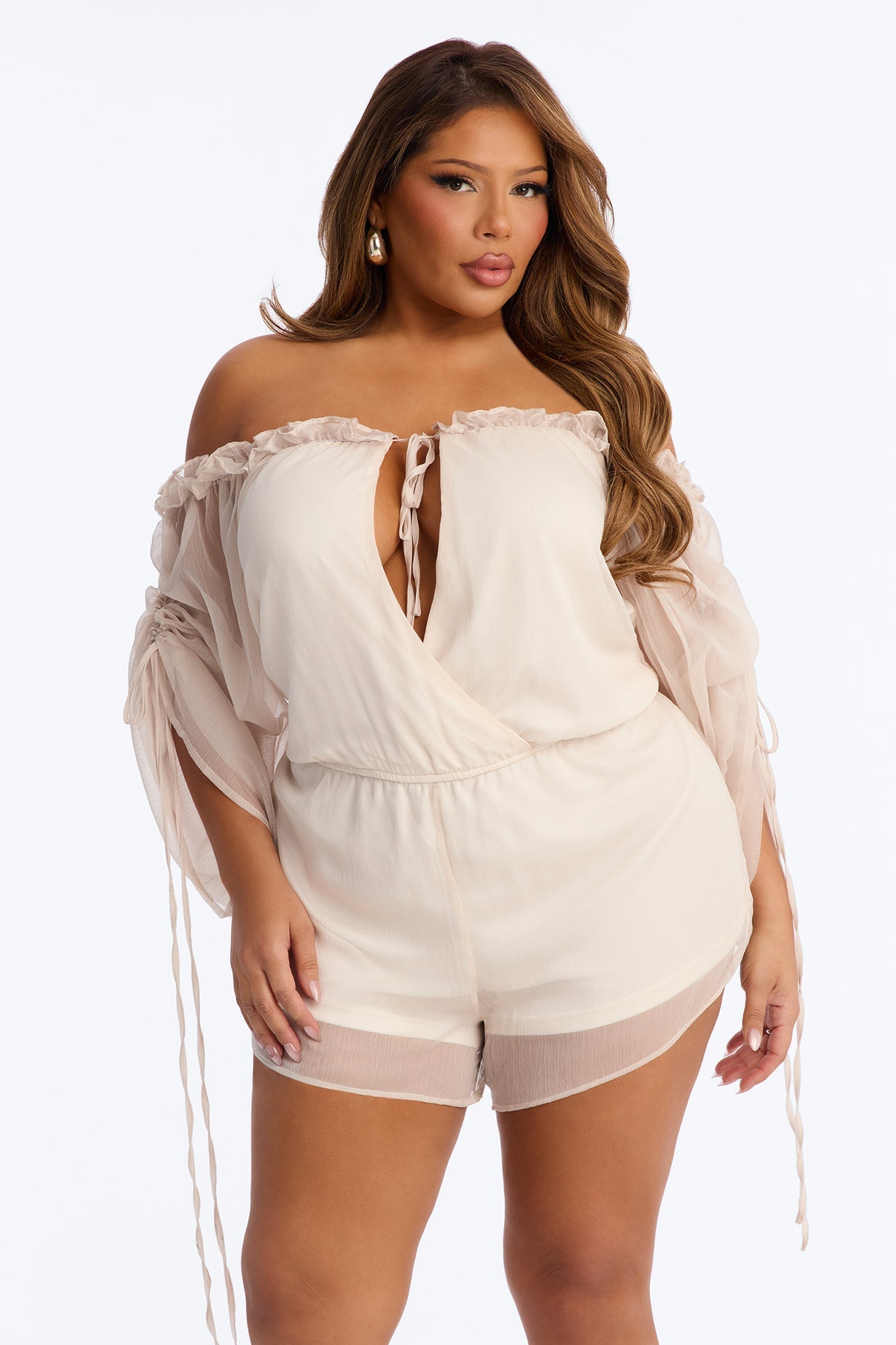 Clancy Chiffon Ruffle Romper - Cream