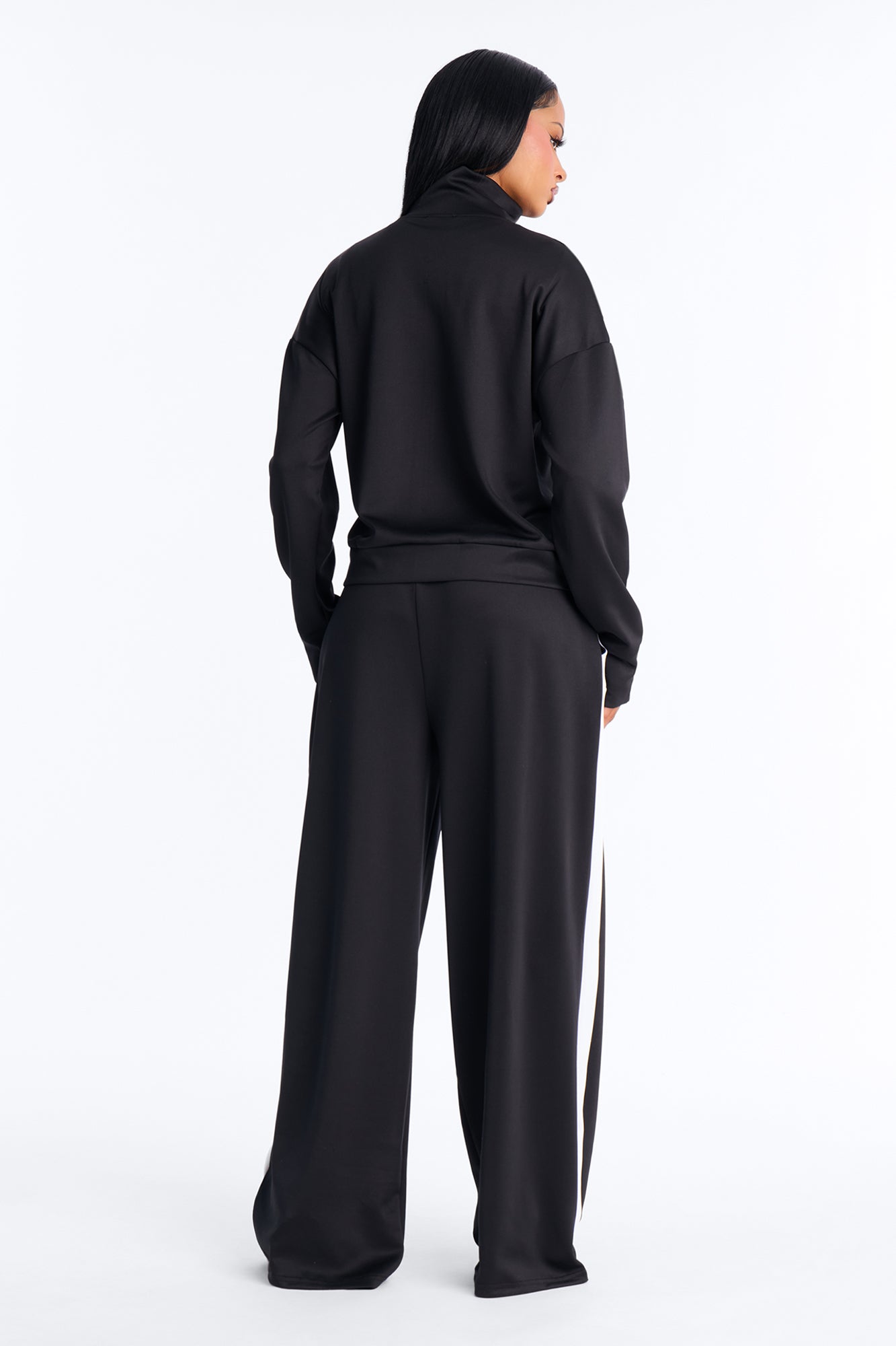 Stacy Scuba Zip Up Pant Set - Black