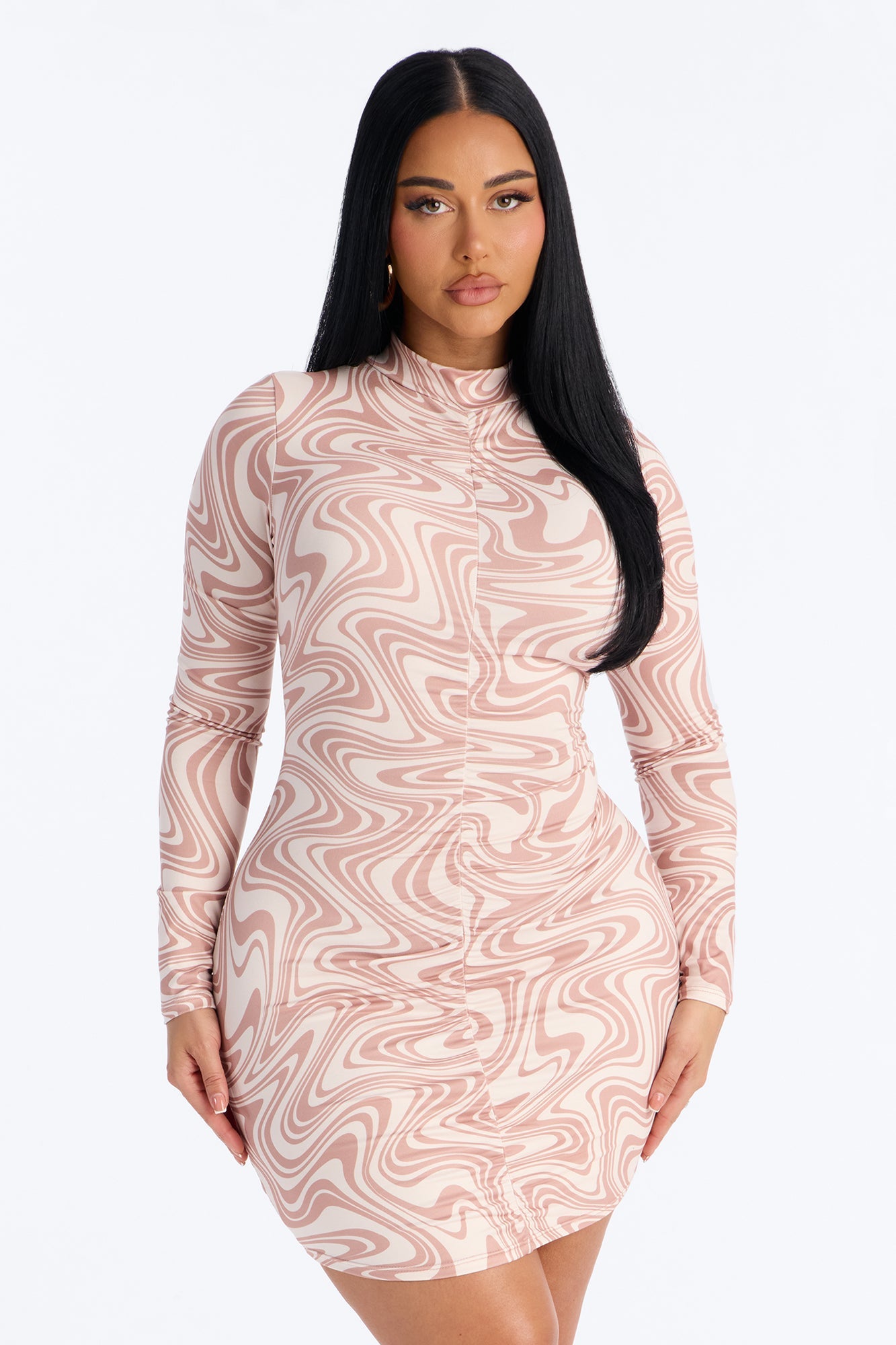 Myley Swirl Sweater Mini Dress - Mauve/combo