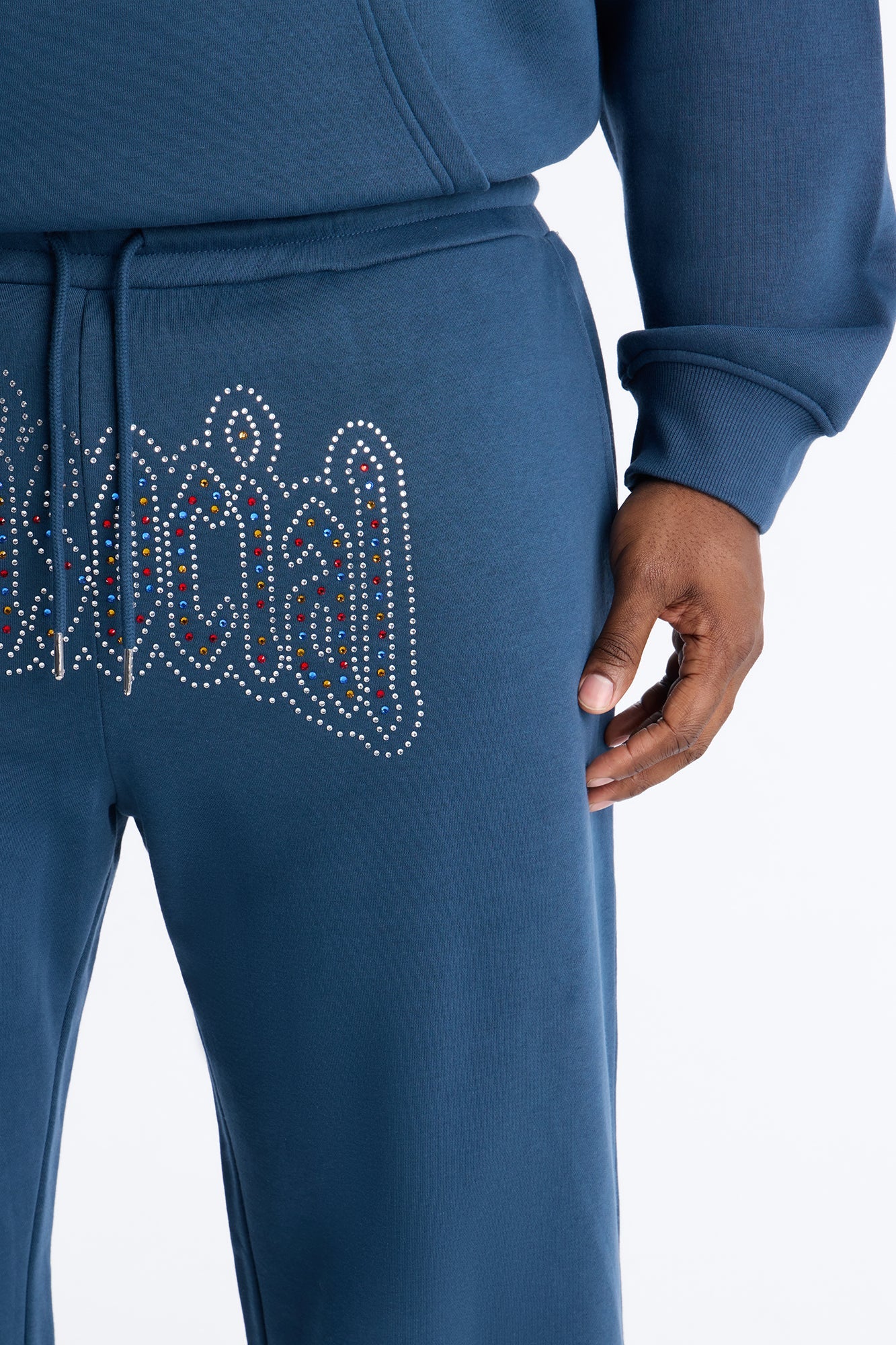 Antisocial Rhinestone Pearl Sweatpants - Navy