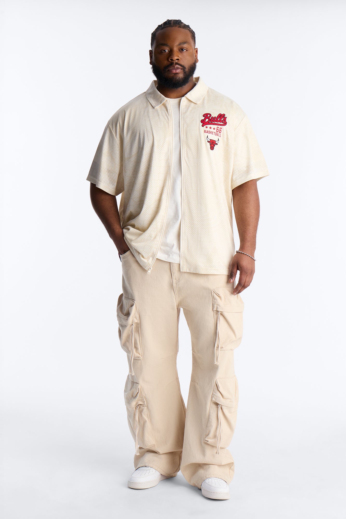 Bulls Rim Rocker Zip Up Mesh Top - Cream