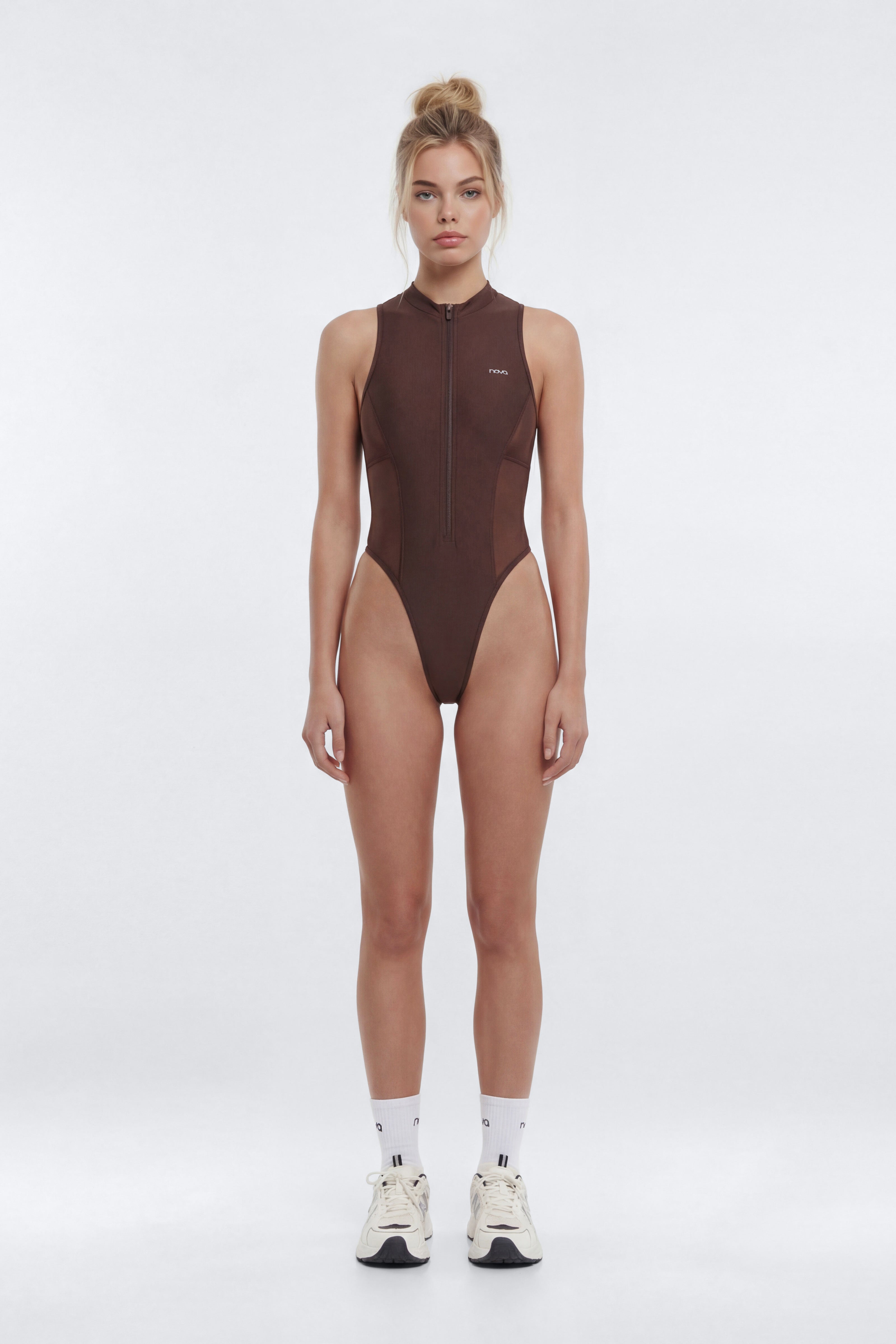 AirSculpt™ Front Zip Sports Bodysuit - Brown