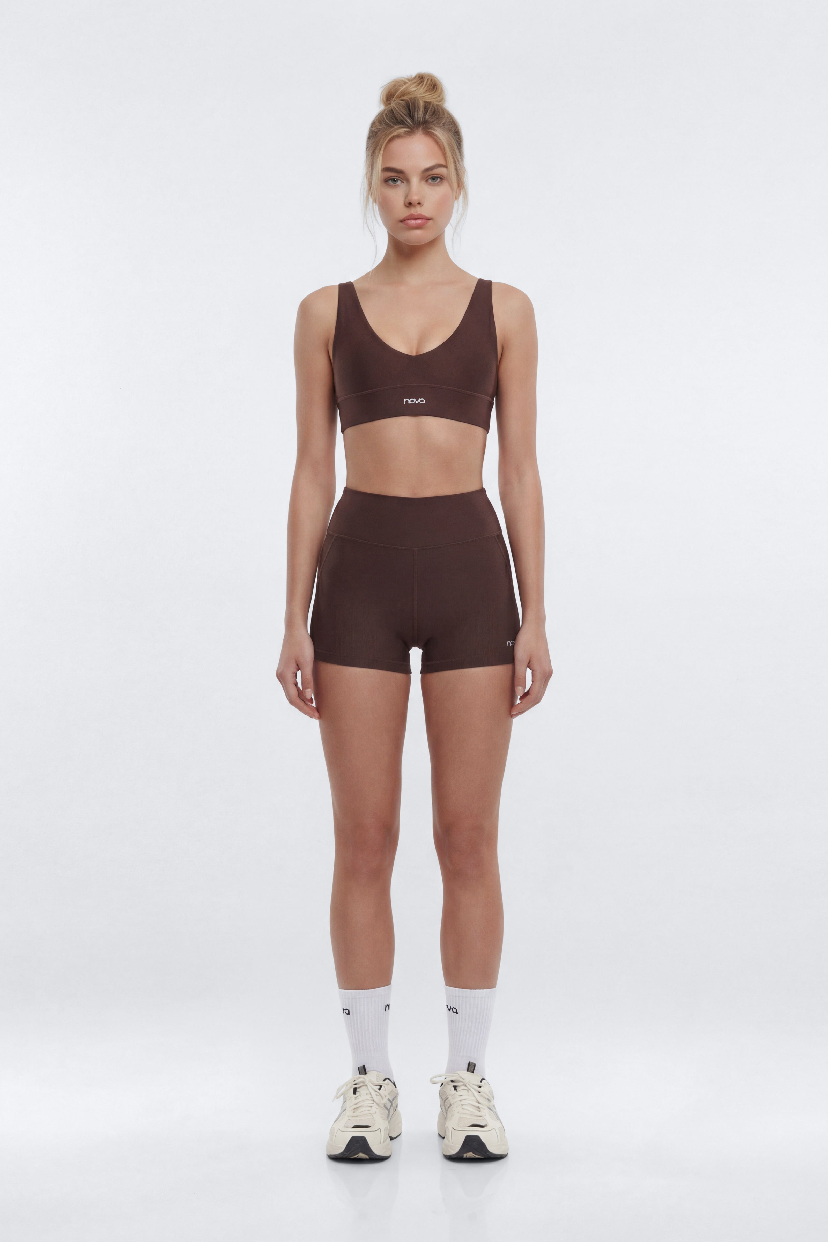 AirSculpt™ 3″ Mesh Contrast Sports Biker Short - Brown