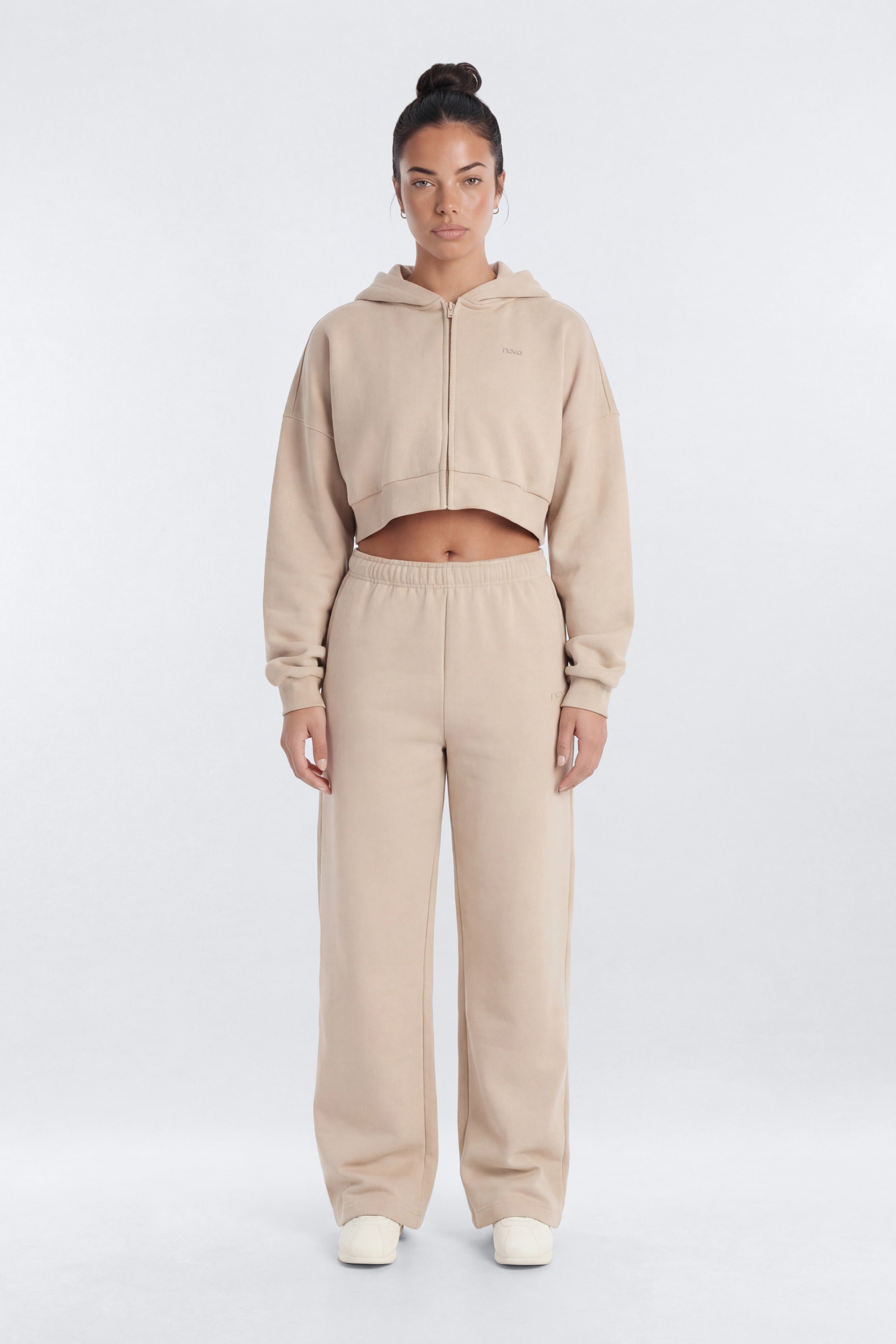 CoreFleece Boxy Crop Zip Hoodie Sweatshirt - Taupe