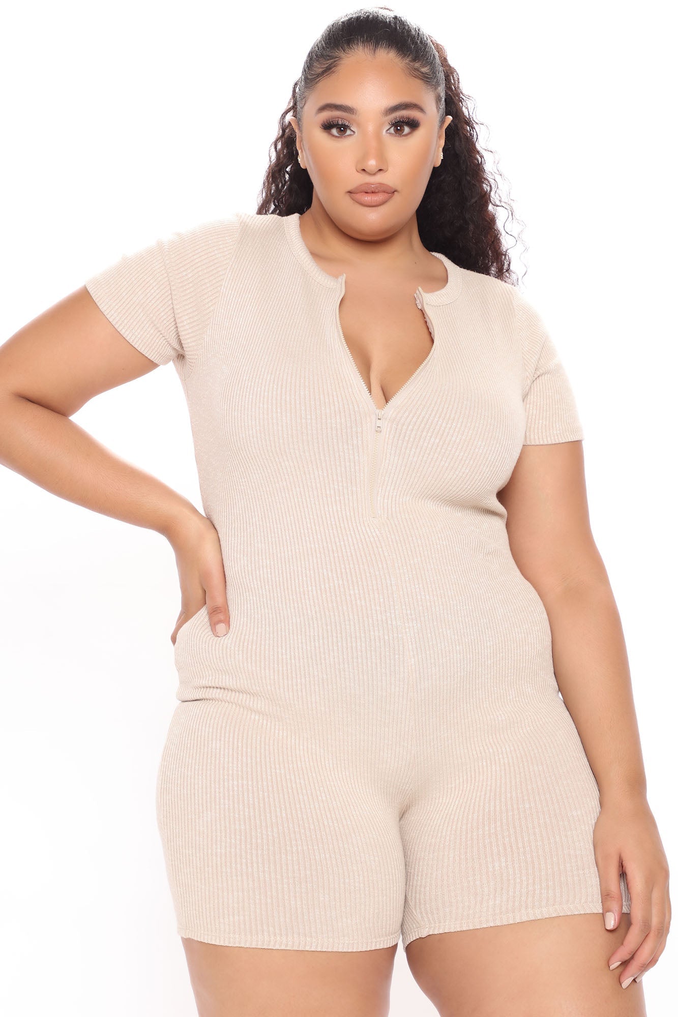 Uptown Downtown Biker Short Romper - Taupe