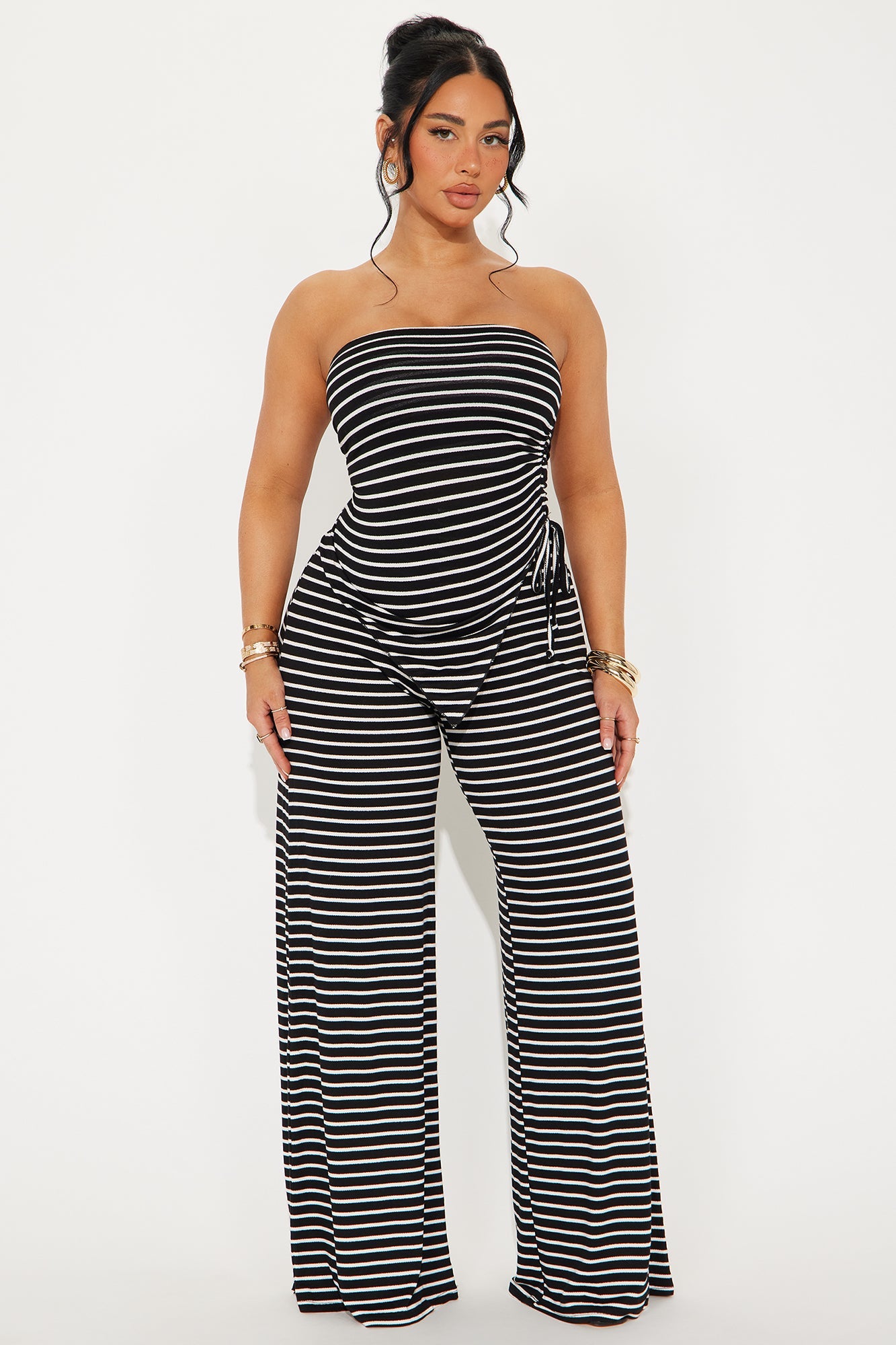Athena Striped Pant Set - Black/White
