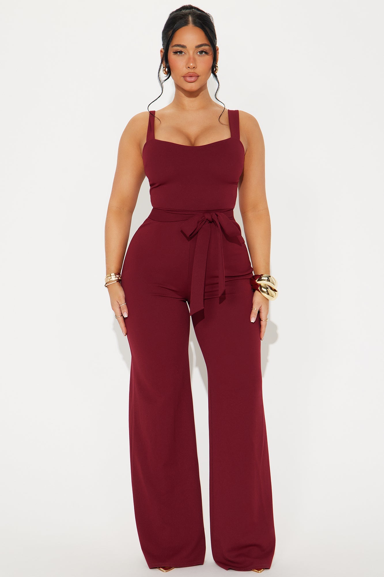 Theya Crepe Wide Leg Jumpsuit - Wine