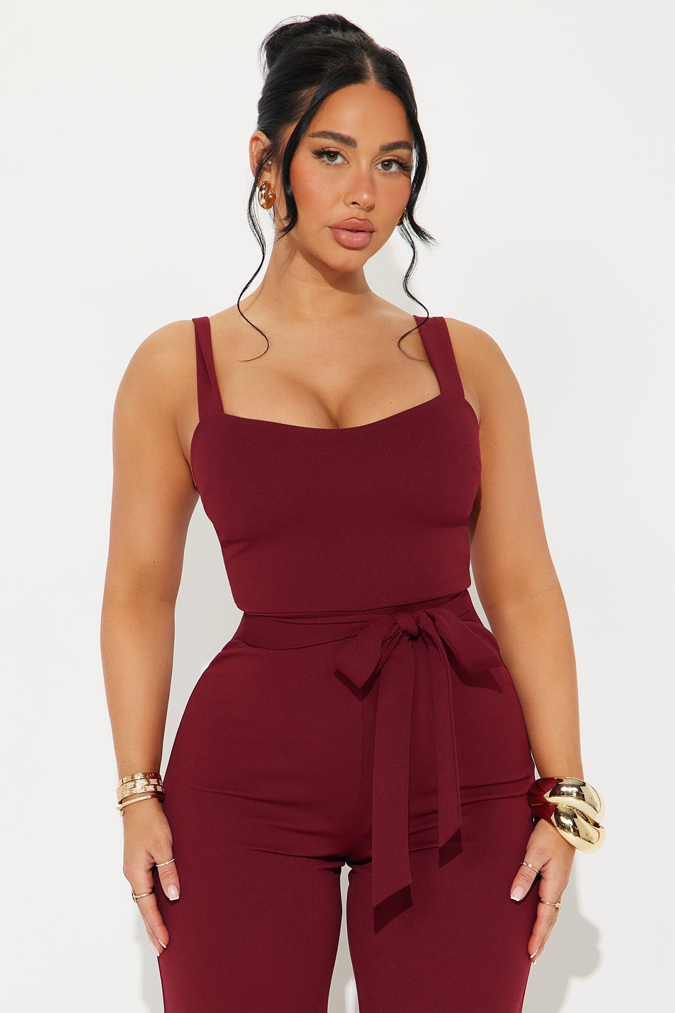Theya Crepe Wide Leg Jumpsuit - Wine