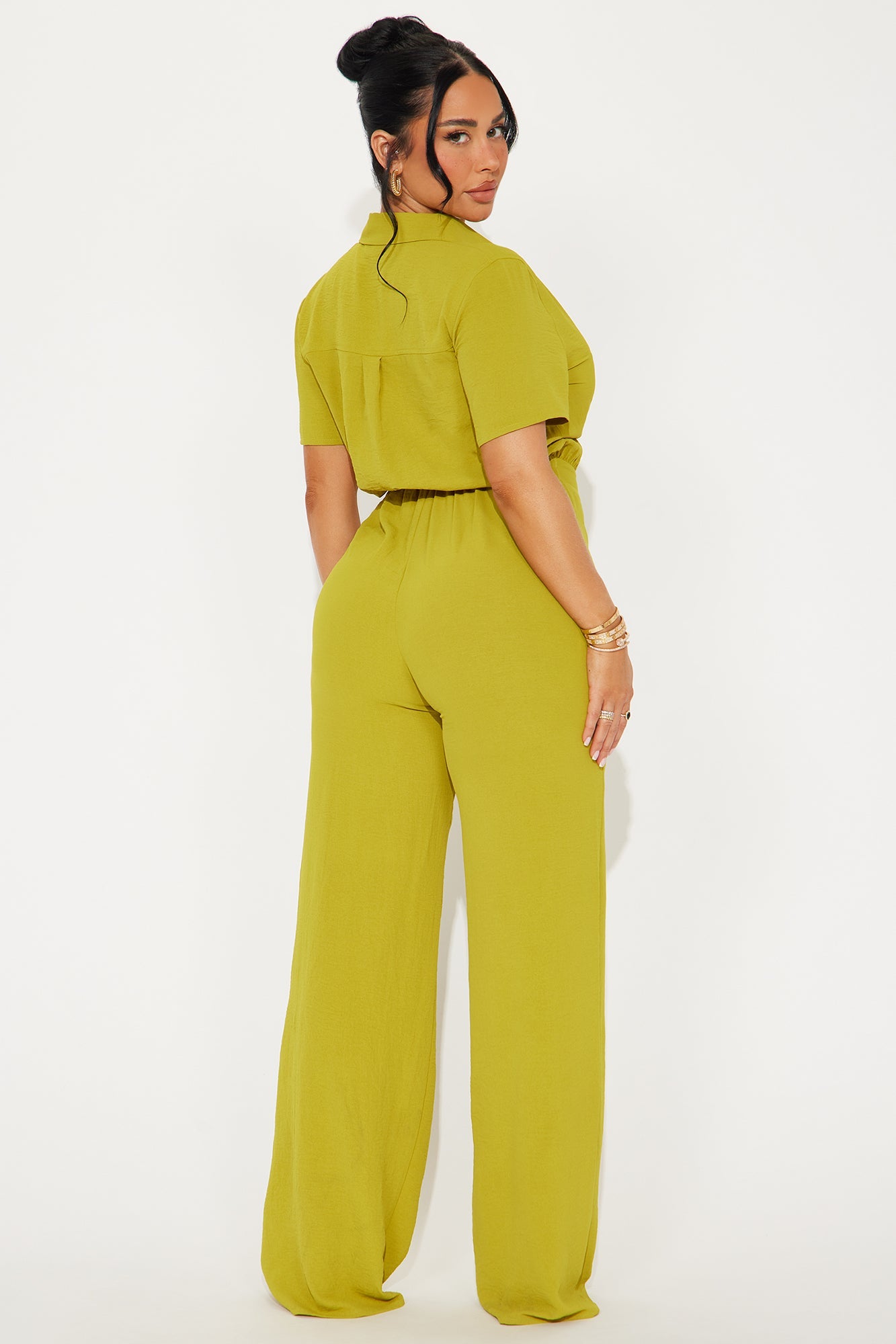 Makenzie Short Sleeve Jumpsuit - Chartreuse