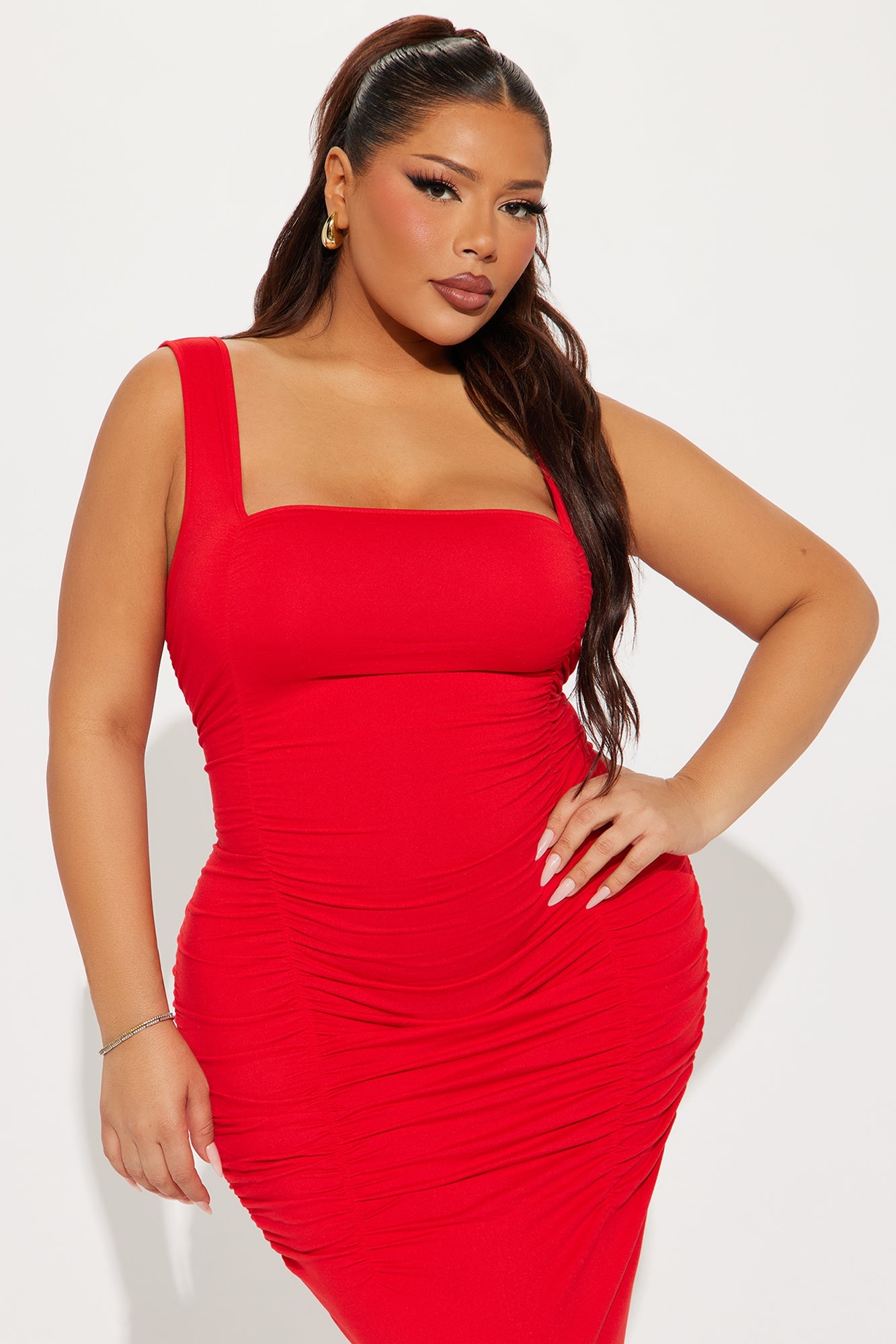 Soleil Square Neck Midi Dress - Red