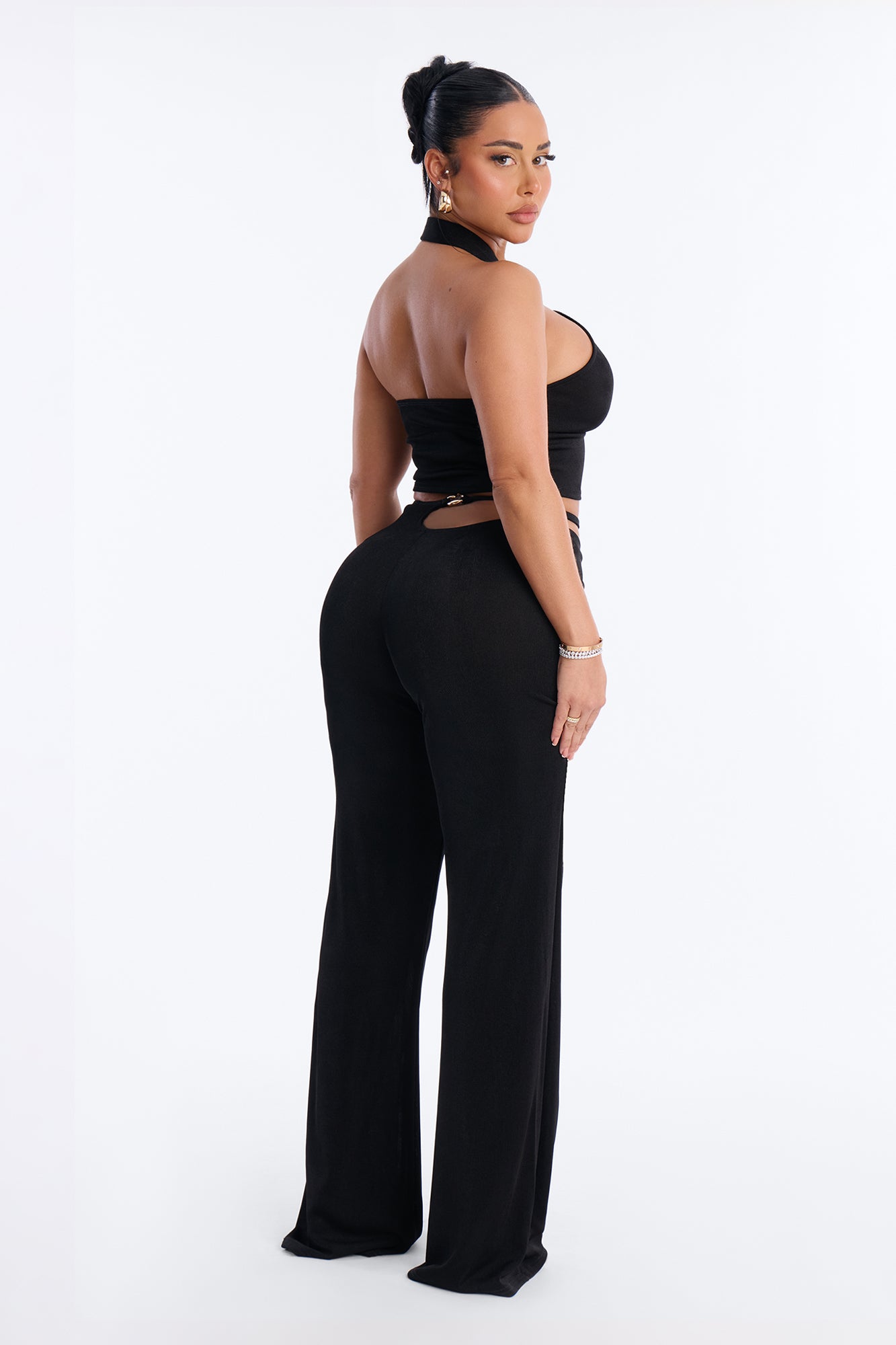 Farrah Hardware Halter Pant Set - Black