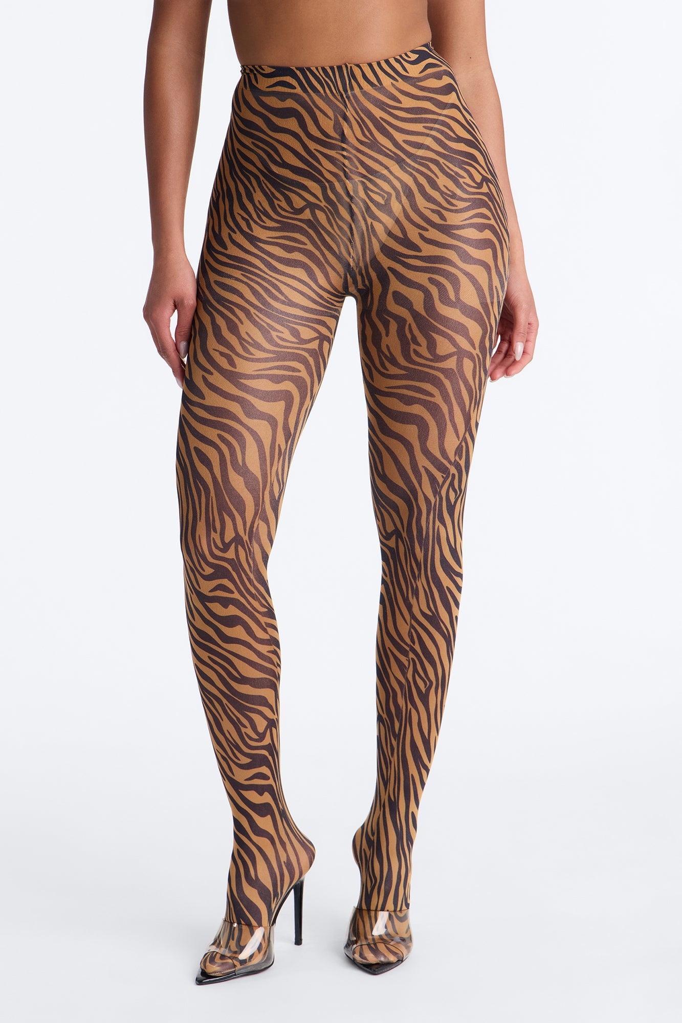 Tessa Tiger Print Tights - Orange/combo
