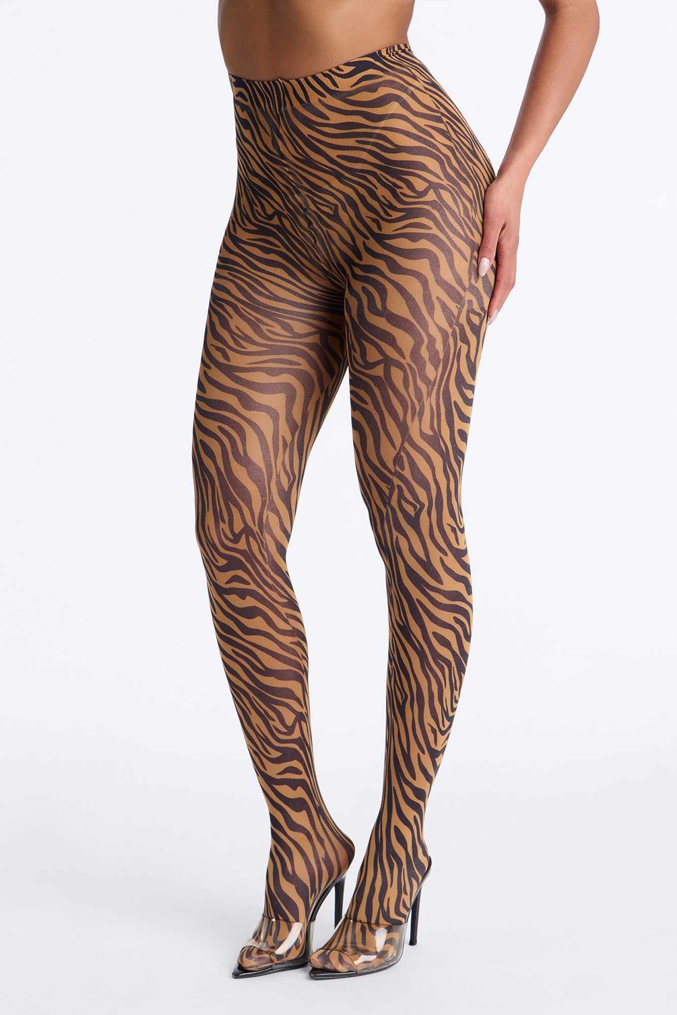 Tessa Tiger Print Tights - Orange/combo