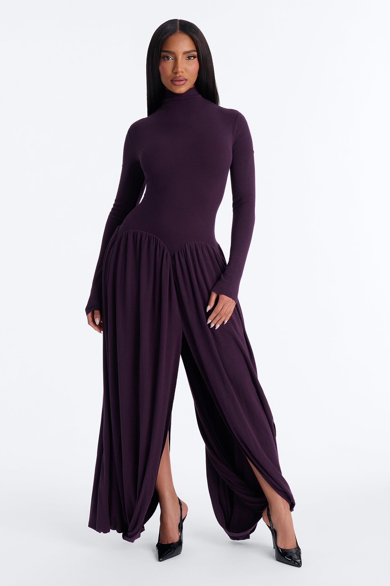Alayna Long Sleeve Sweater Maxi Dress - Purple