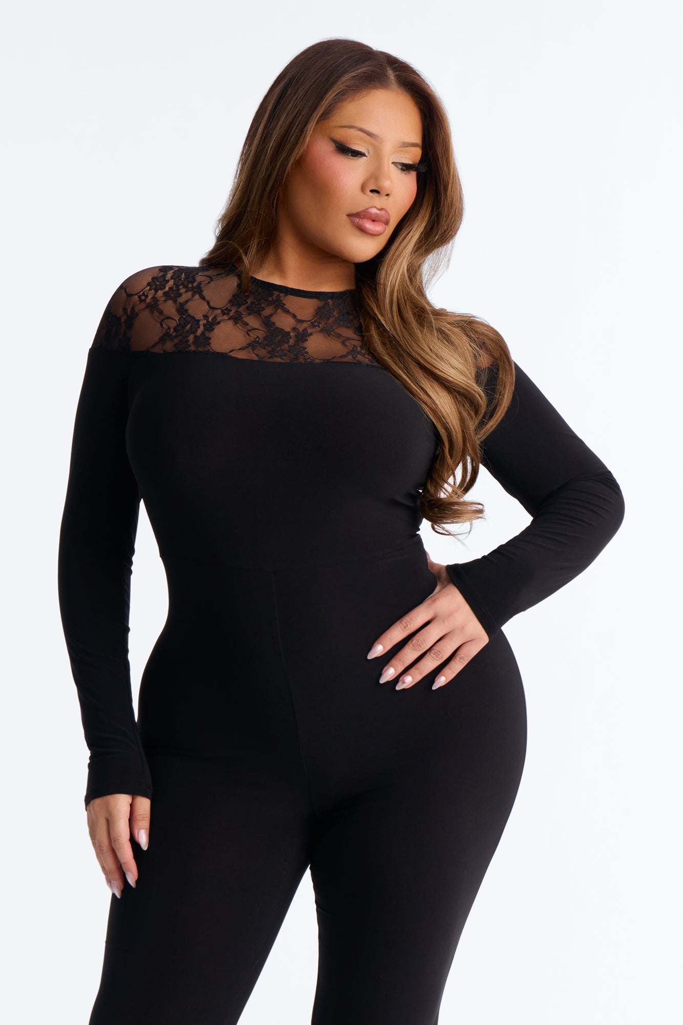 Rosana Lace Trim Flare Leg Jumpsuit - Black
