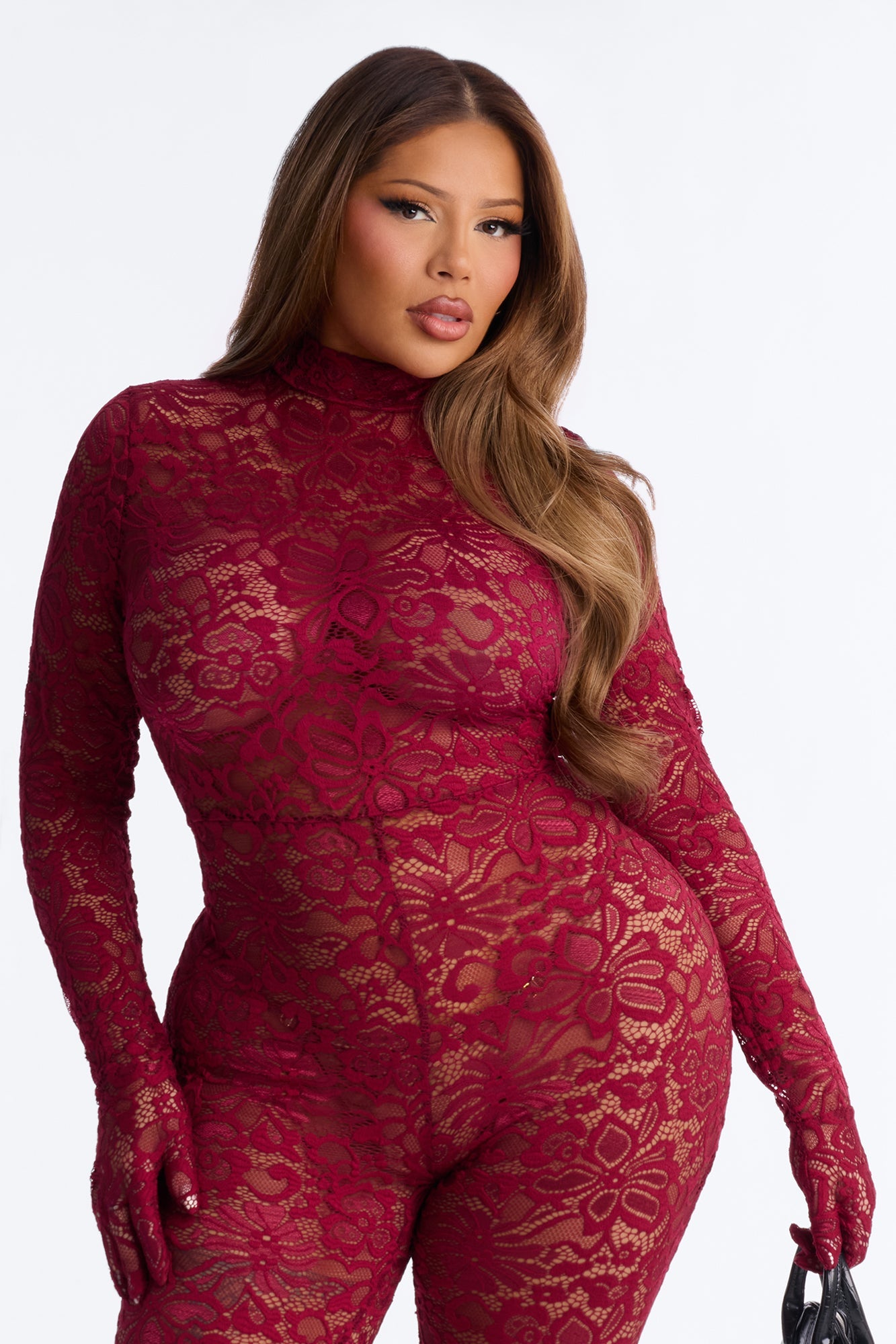 Seraphine Lace Glove Jumpsuit - Burgundy