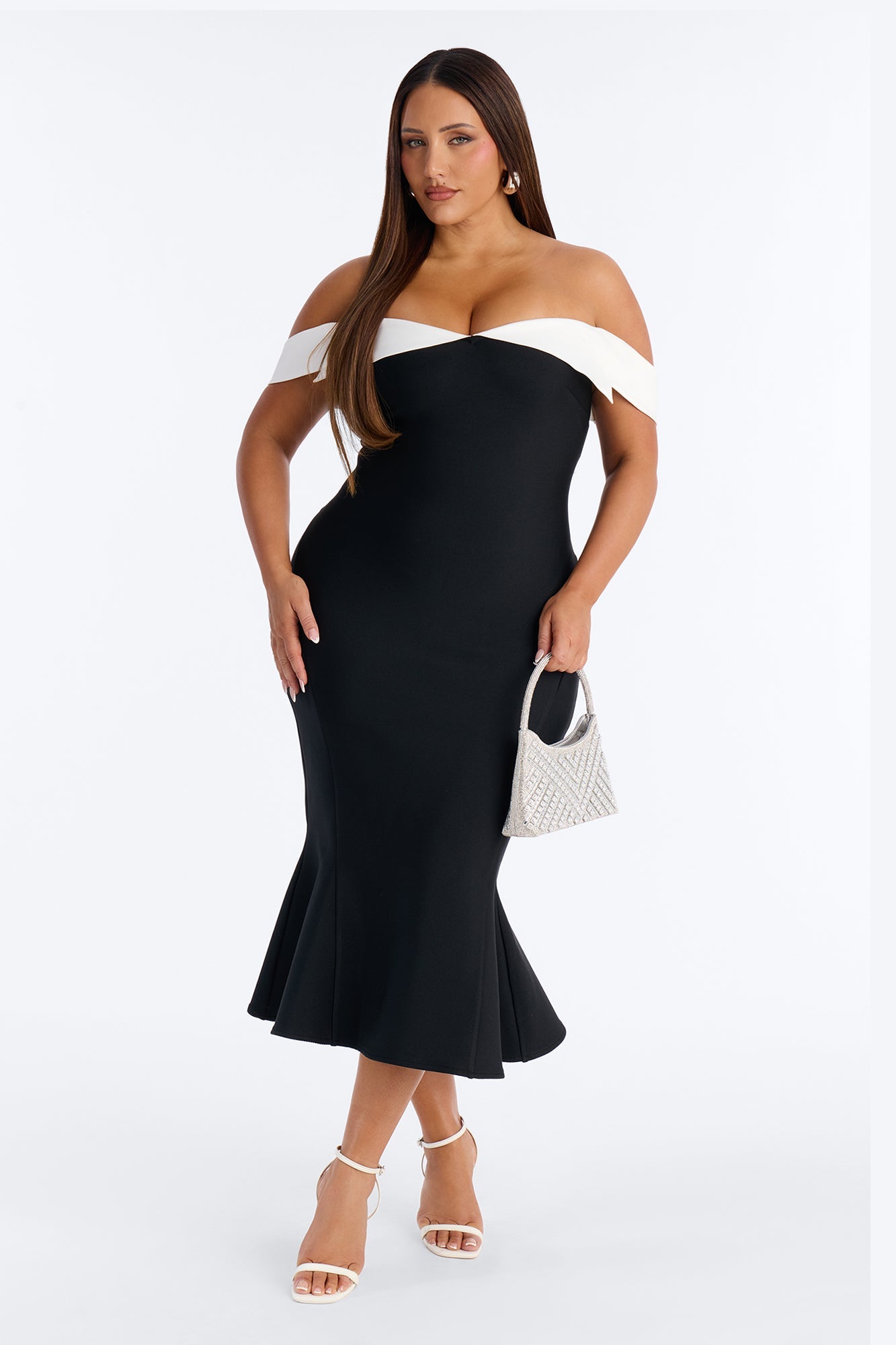 Estee Mermaid Bandage Midi Dress - Black/White