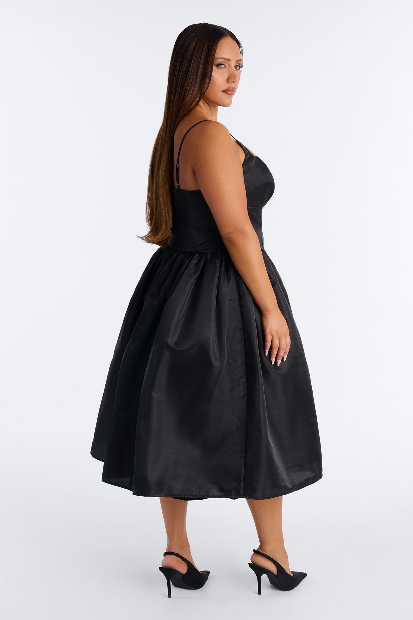 Nicole Corset Satin Midi Dress - Black