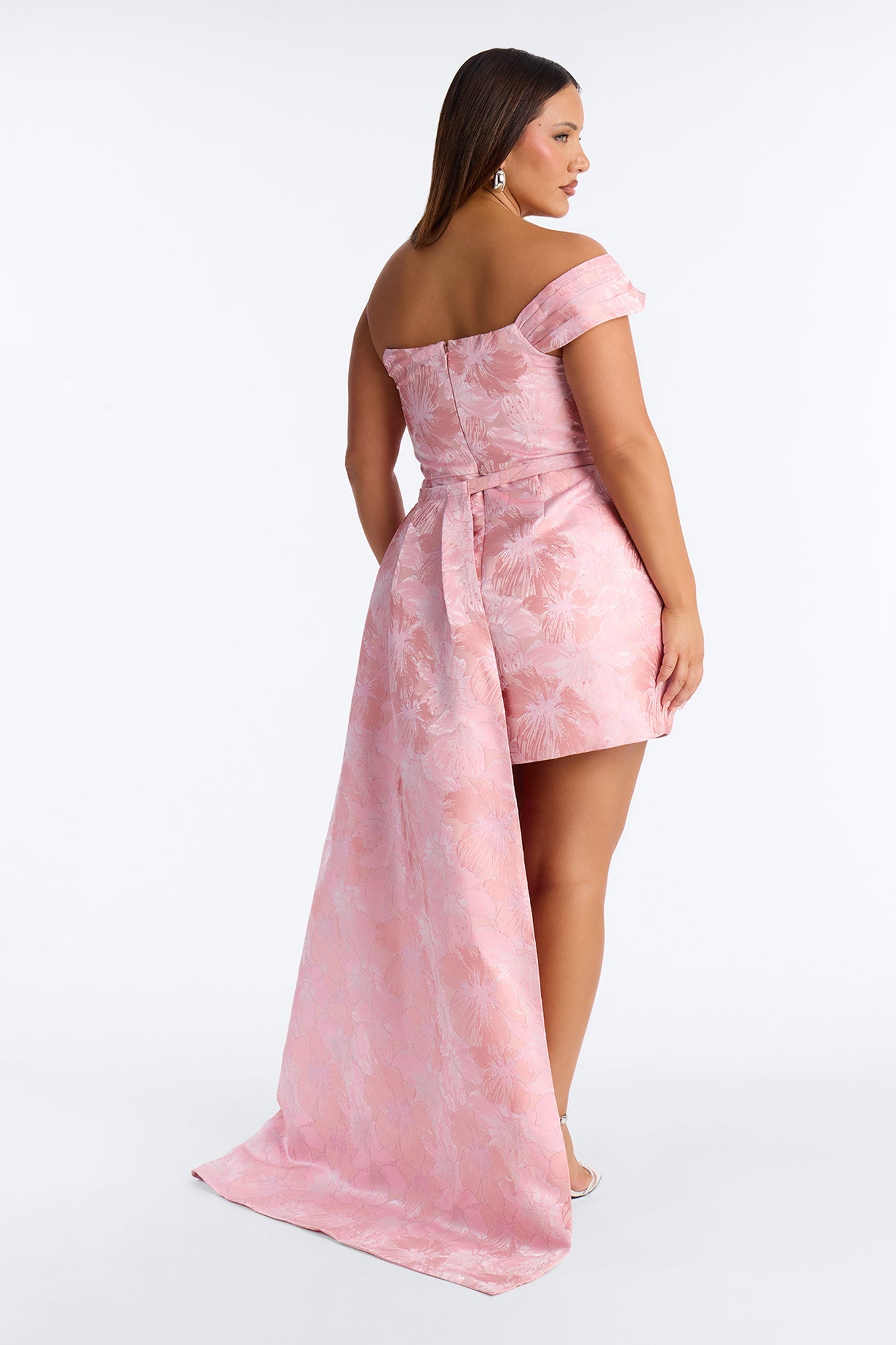 Isabella Removable Train Jacquard Mini Dress - Pink