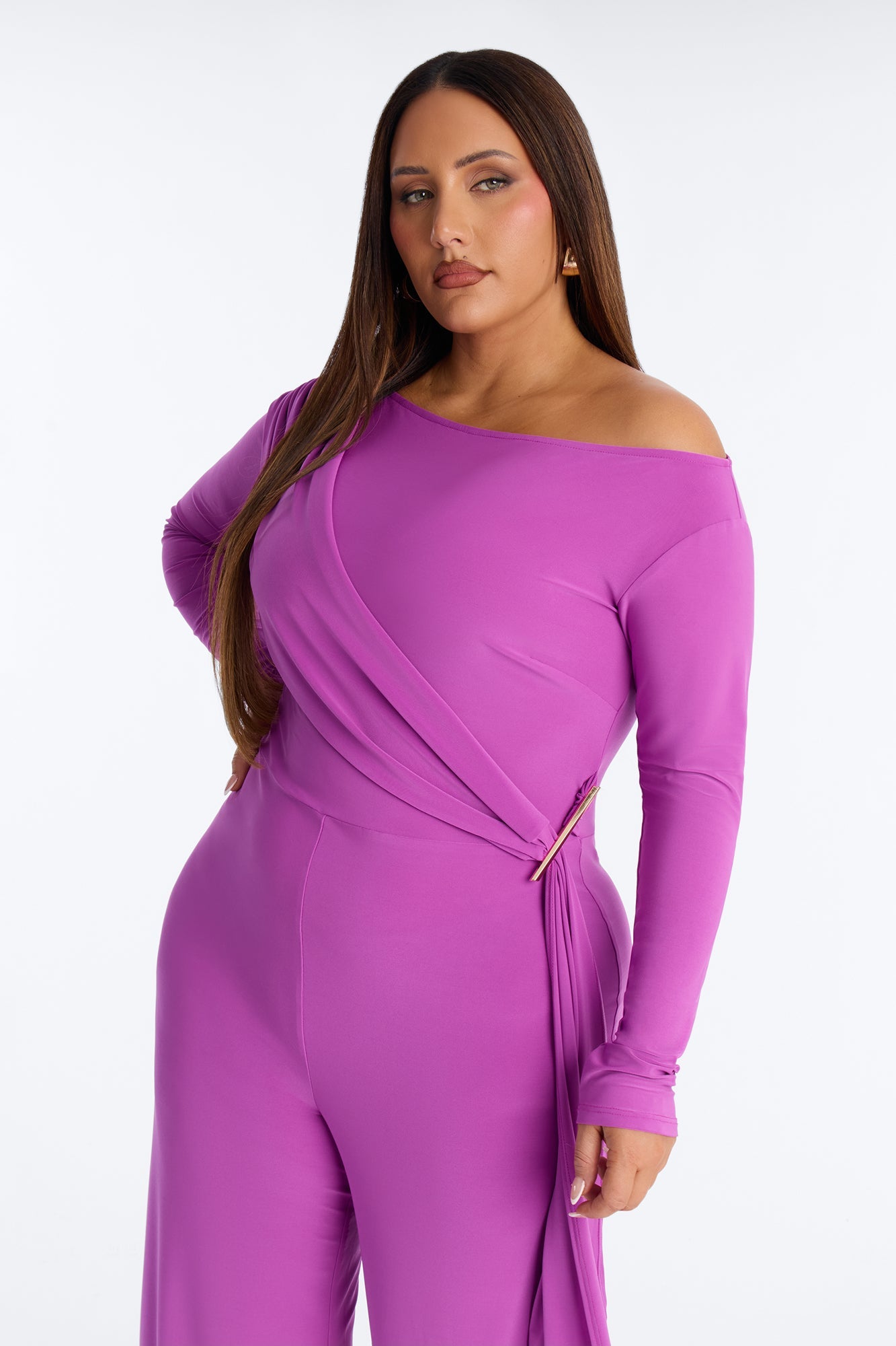 Adri Draped Wide Leg Jumpsuit - Magenta