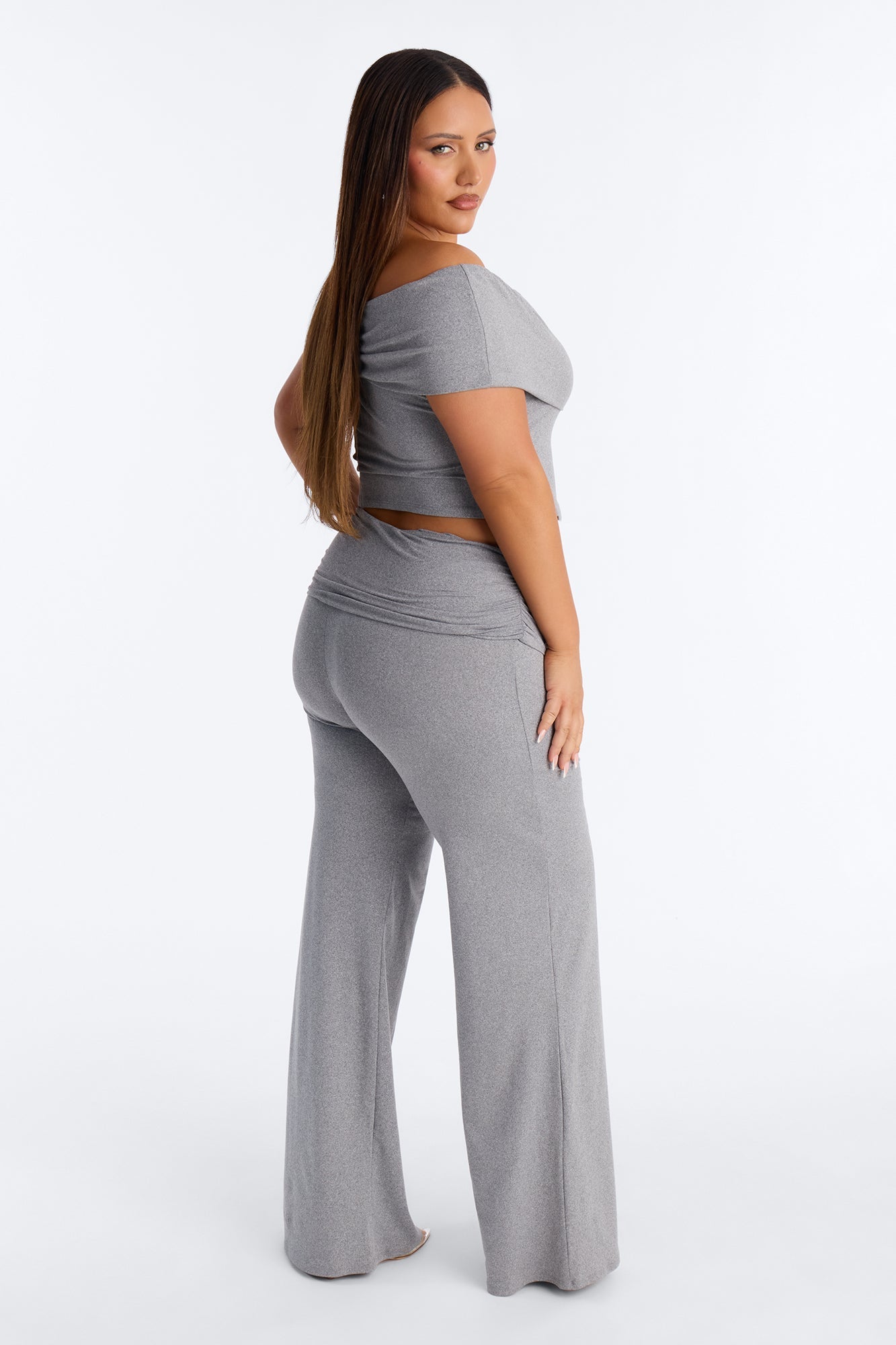 Mila Off Shoulder Pant Set - Heather Grey