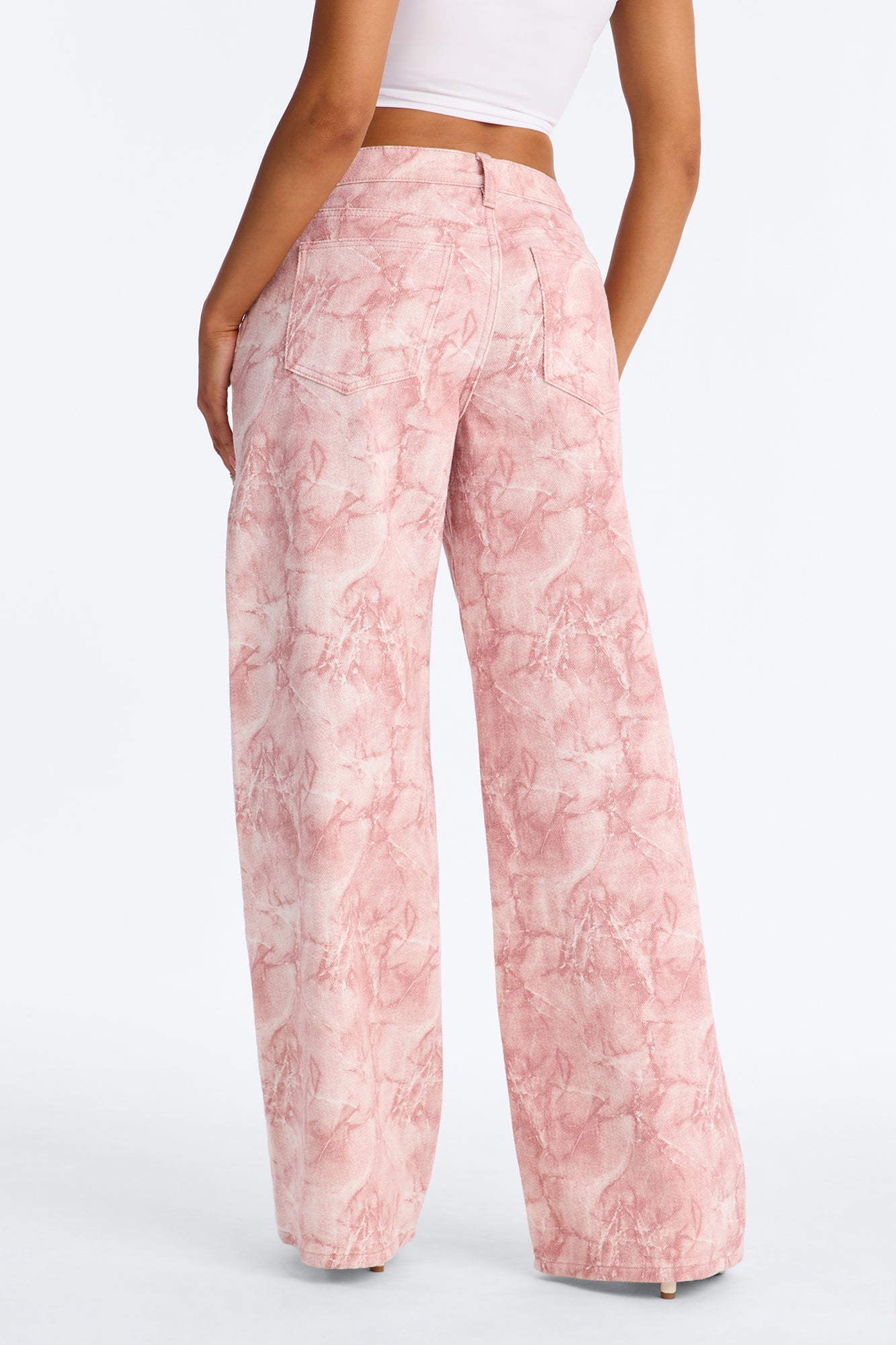 Learn To Love Printed Wide Leg Jeans - Pink/combo