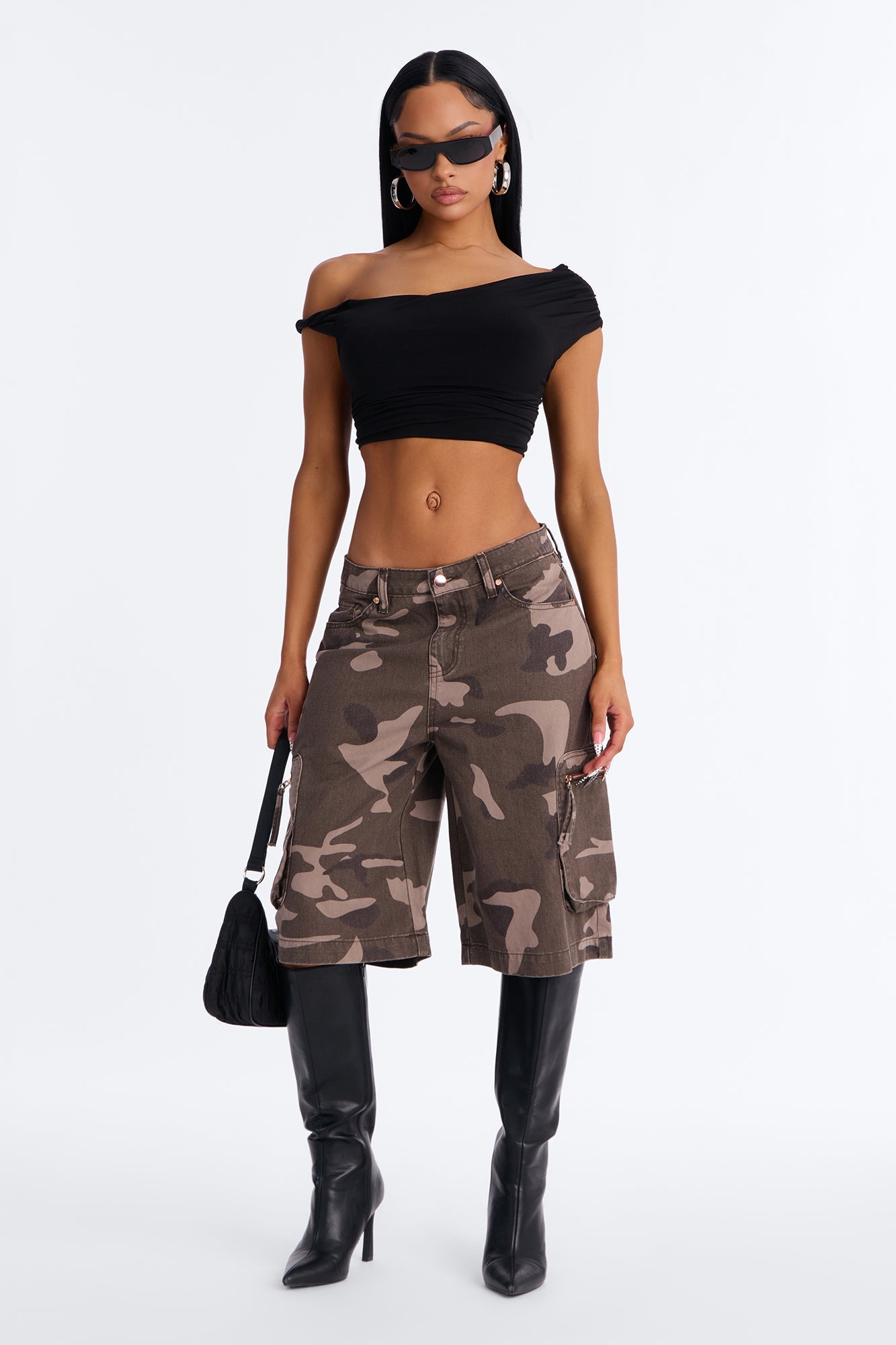 Fit To Serve Camo Cargo Denim Jorts - Brown Combo