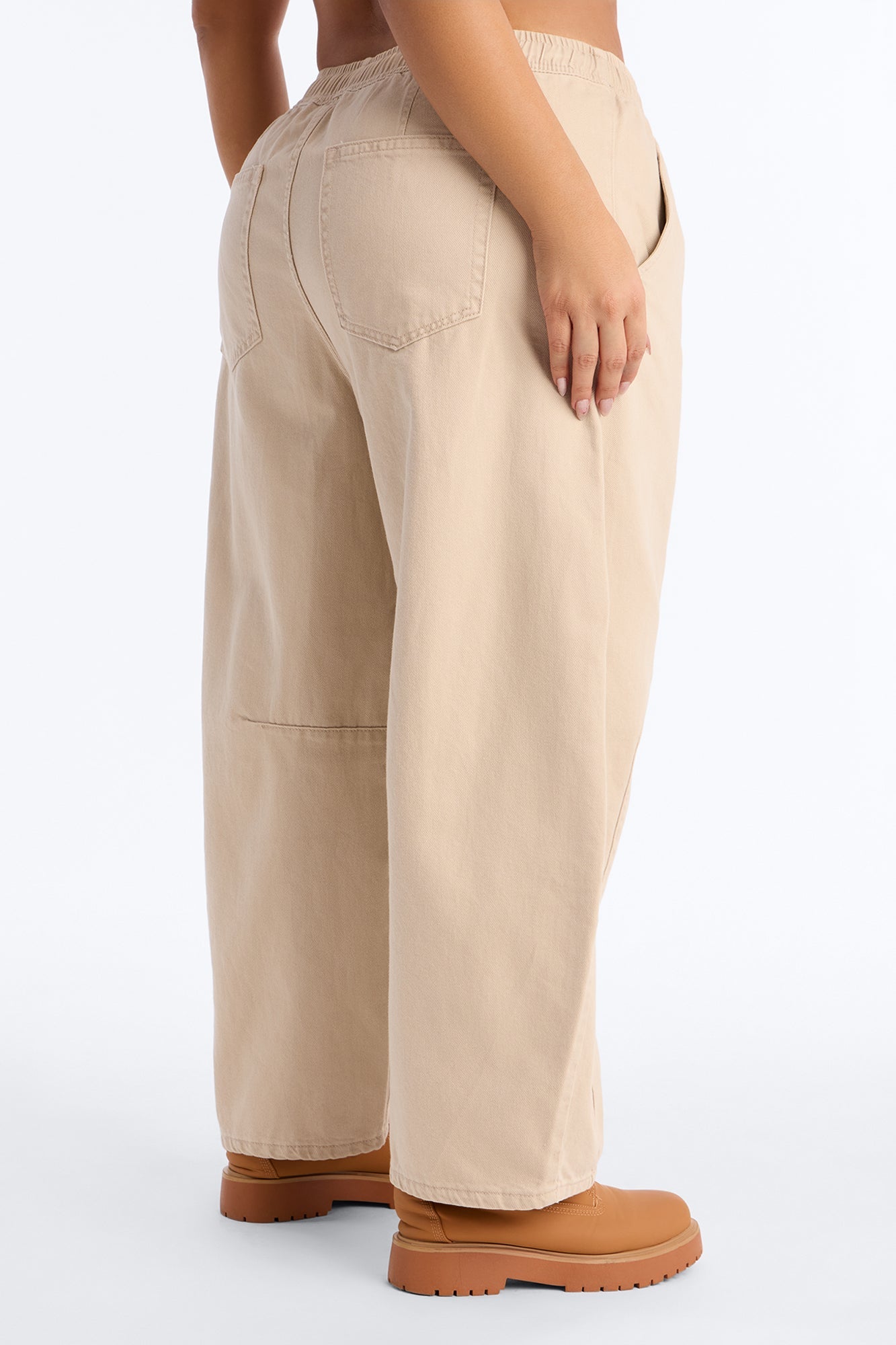 Vacay Moods Pull On Tie Waist Jeans - Khaki