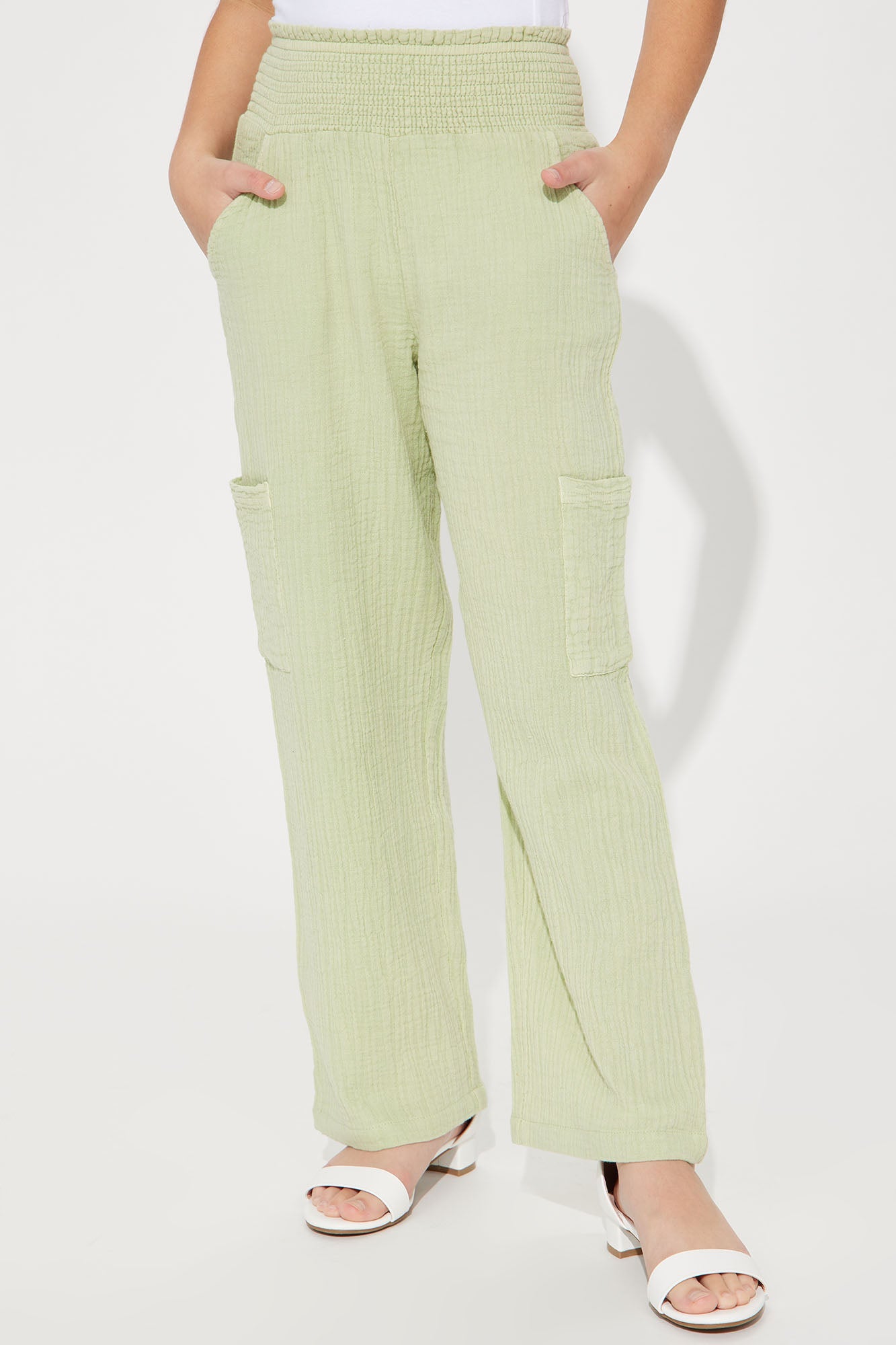 Mini Meadow High Rise Wide Leg Washed Gauze Pant - Green